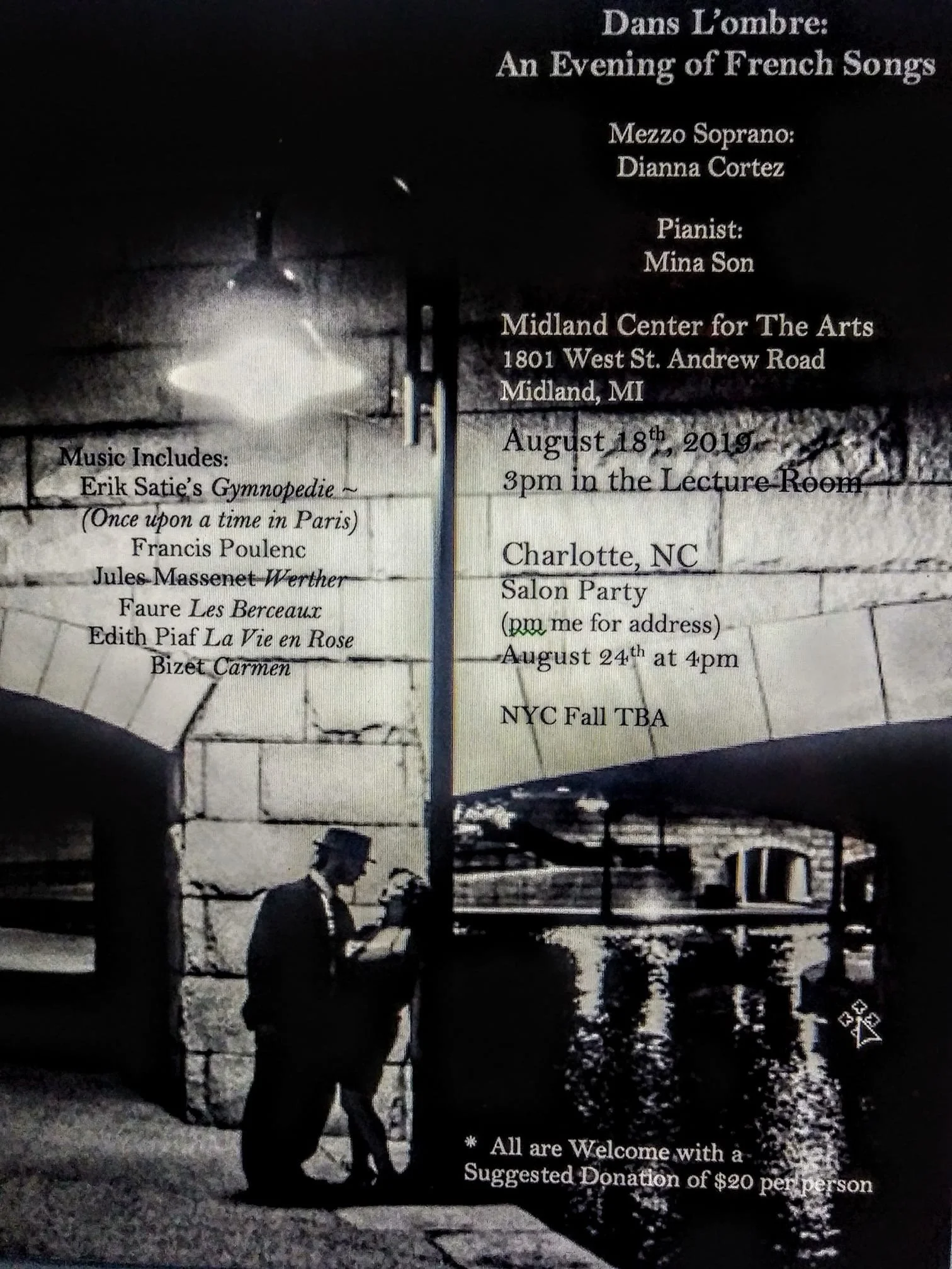 "Dans L'ombre: In the Shadows"
Opera/Piano/Props
featuring Dianna singing French Arias and Art Songs