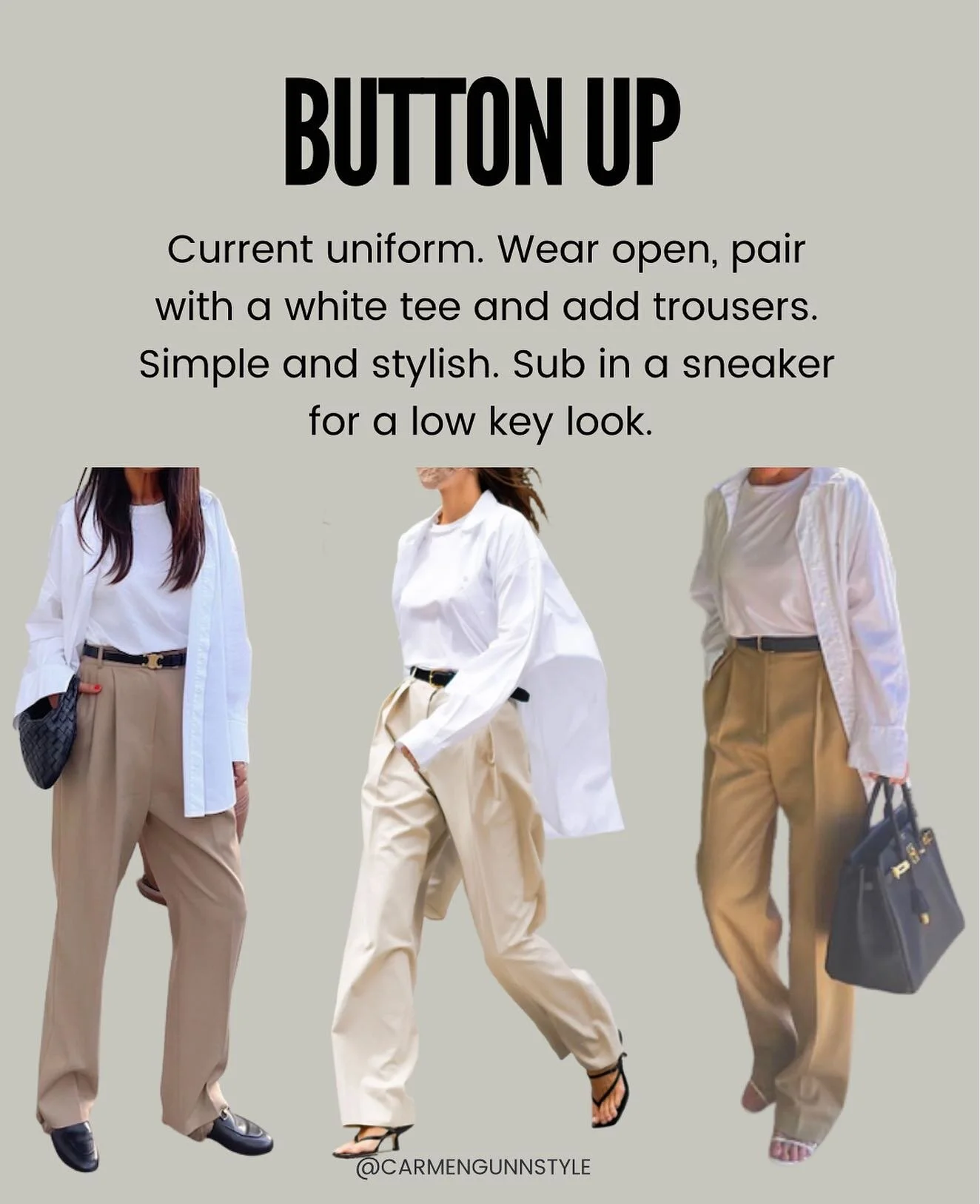 Go to uniform these days. If it ain&rsquo;t broke&hellip;

White button down, white tee/tank, pleated trousers and a belt. Put it on loop. 

#SpringStyle #VersatileChic #easyoutfits #easyoutfitformula #outfitformula  #PersonalStyle #FashionForward  #