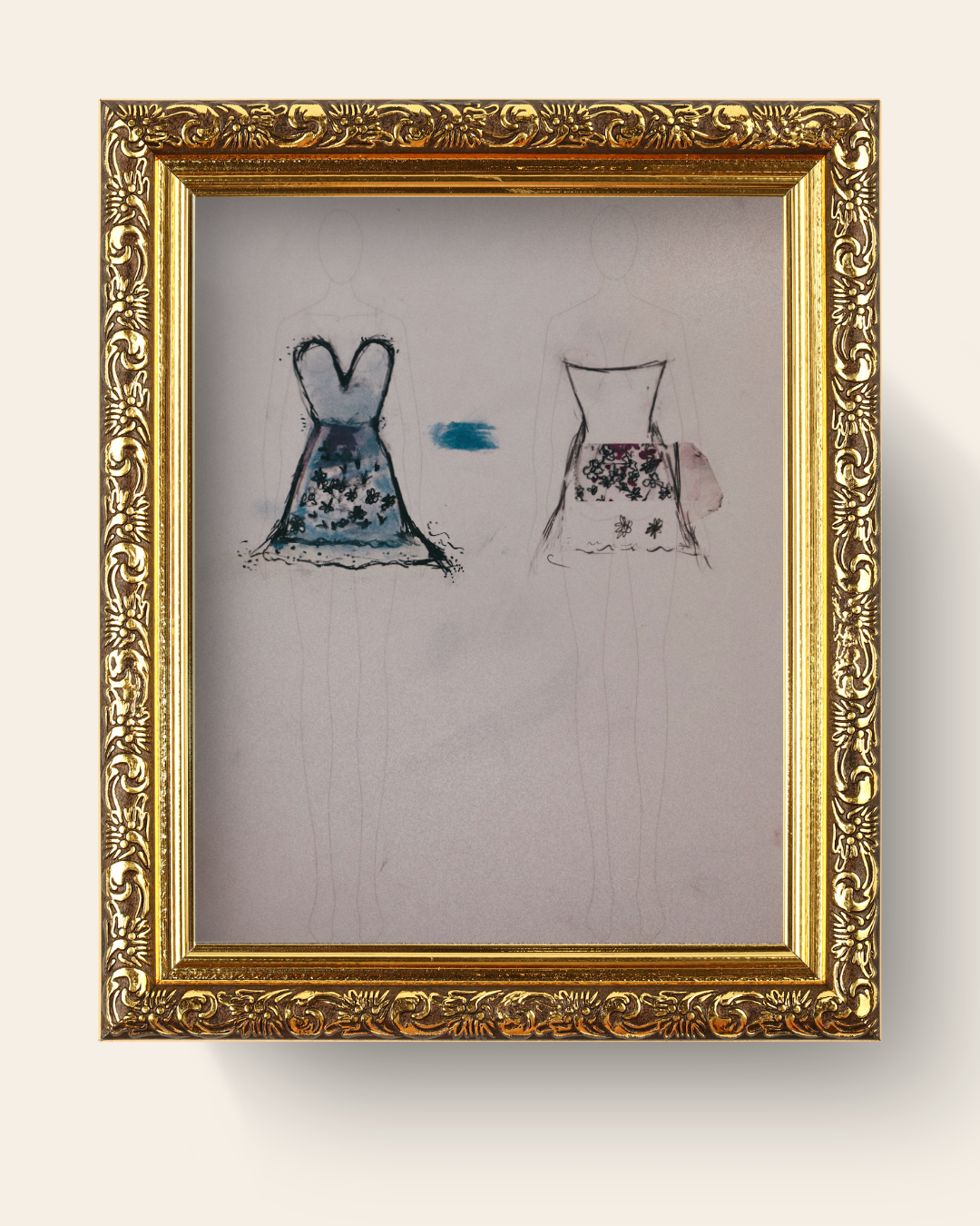 First Stitch of a Dream art print in gold frame display | Art & Lace Studio