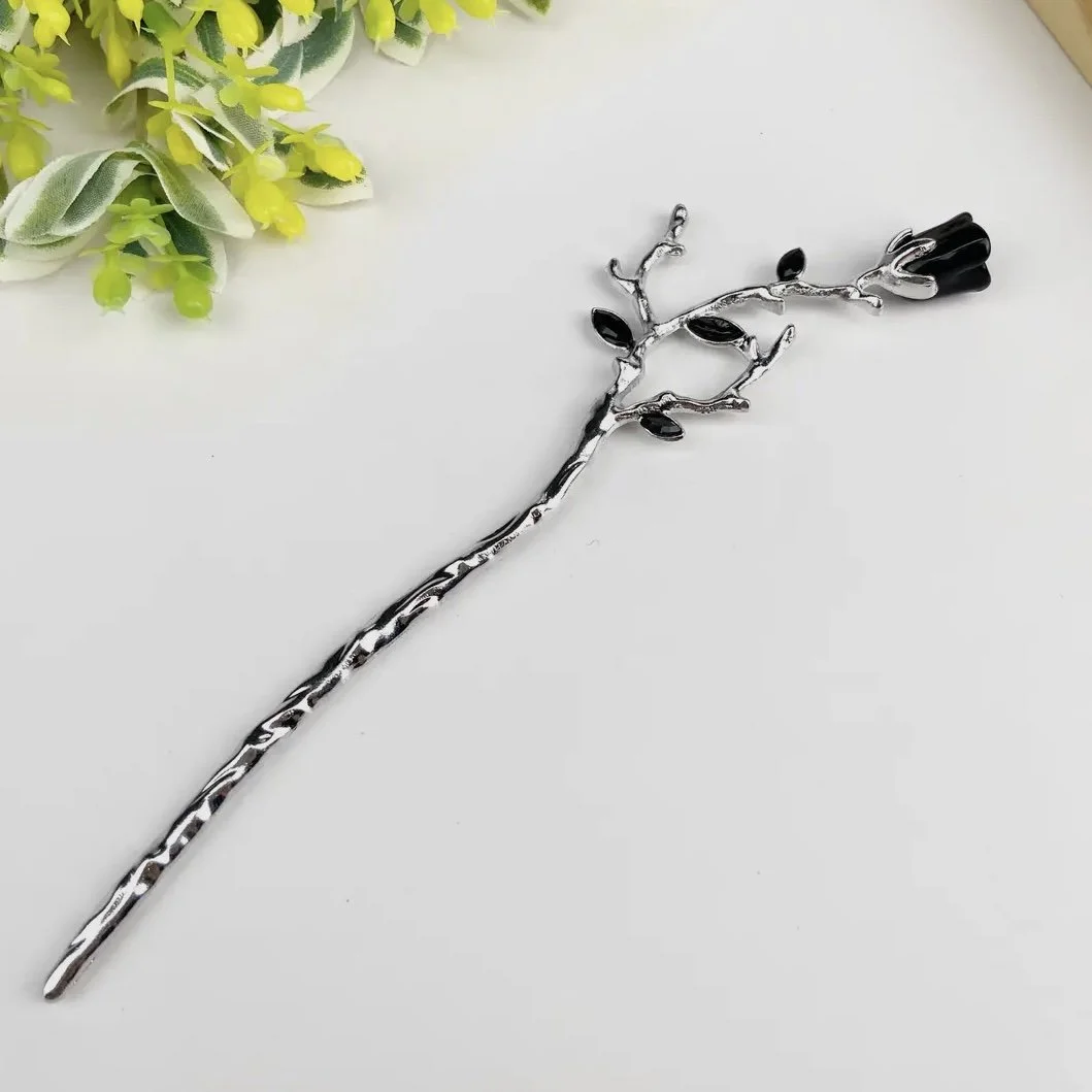 Metal Rose Hairpin in Black