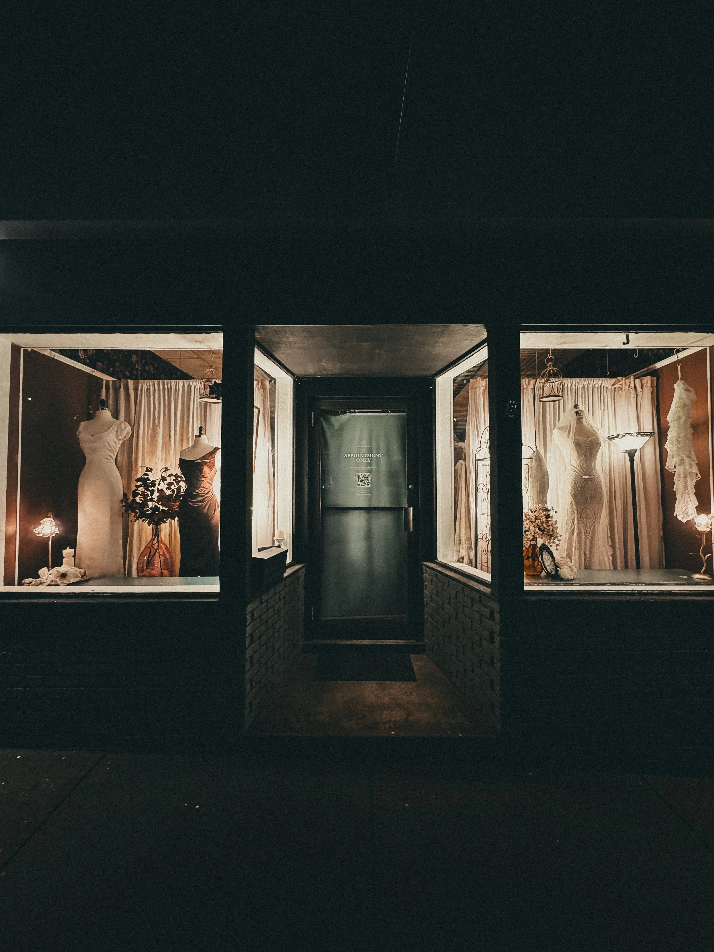 The Art & Lace Bridal storefront in Somerset, Massachusetts at night — named Top 5 Bridal Shop in Bristol County by BusinessRate 2026.