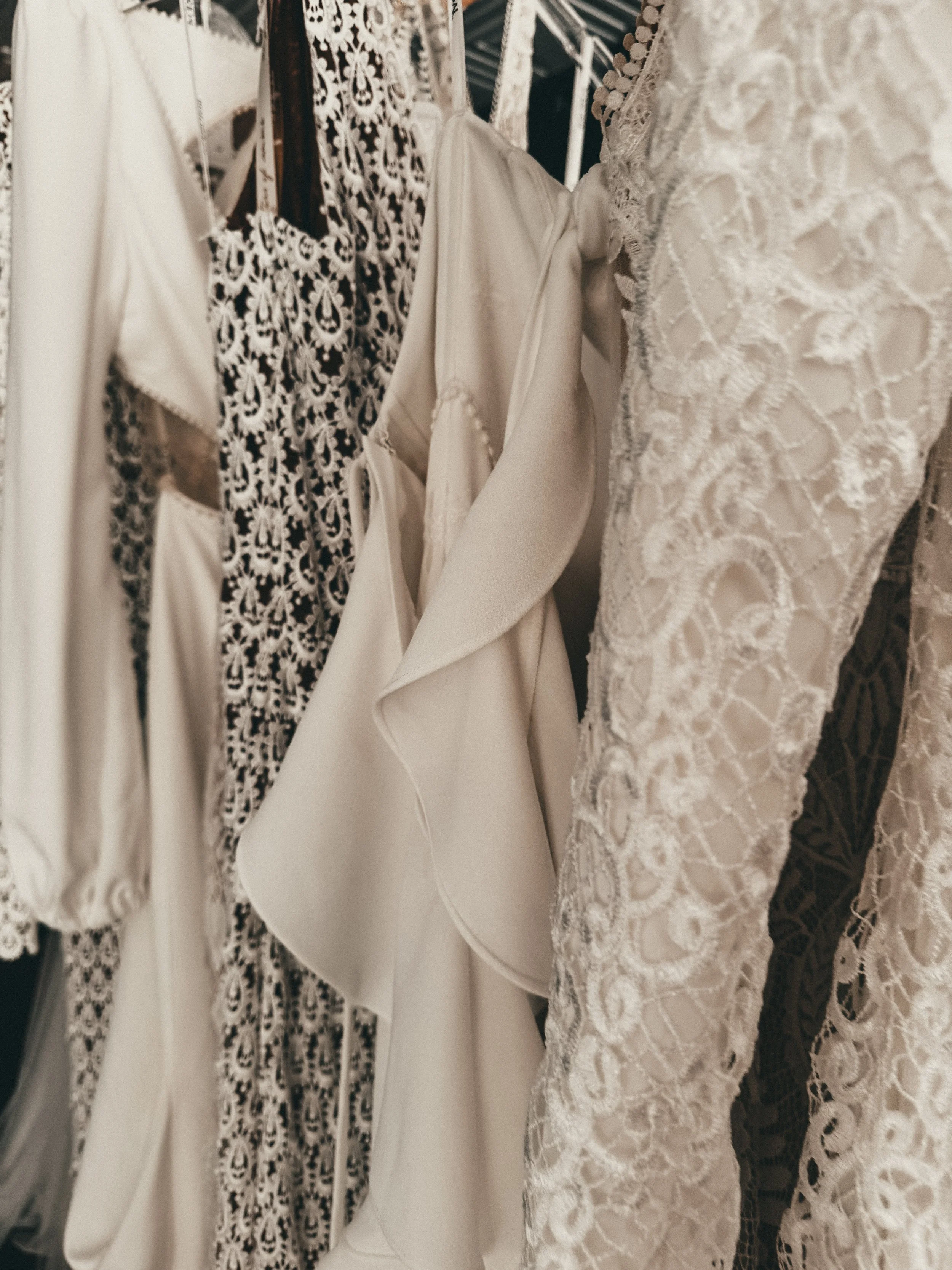 Macramé-inspired lace texture in the Vintage Bohemian zone at Art & Lace Bridal studio in Somerset, MA.