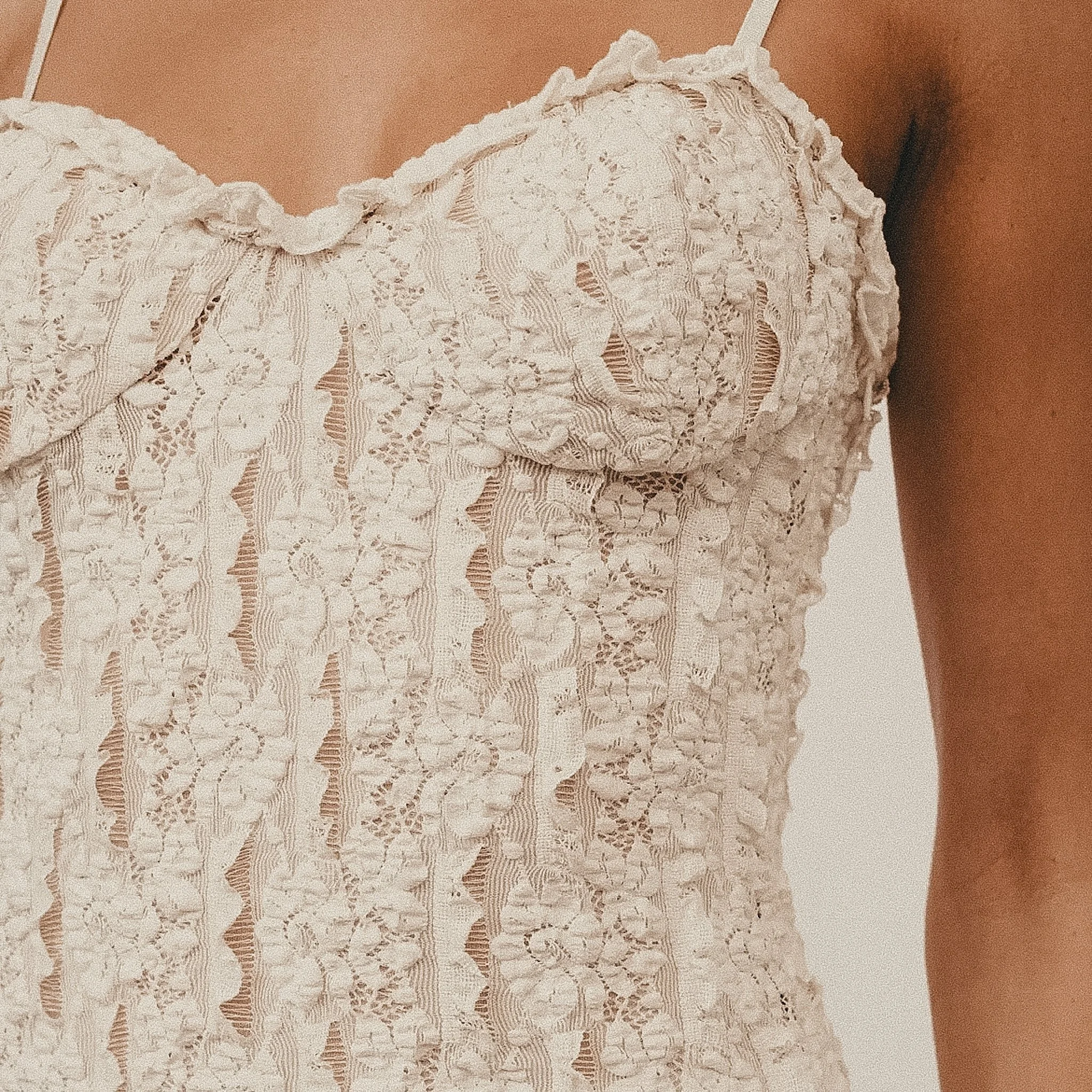 Giselle Ruffle Lace Mini Dress – Nude Lace