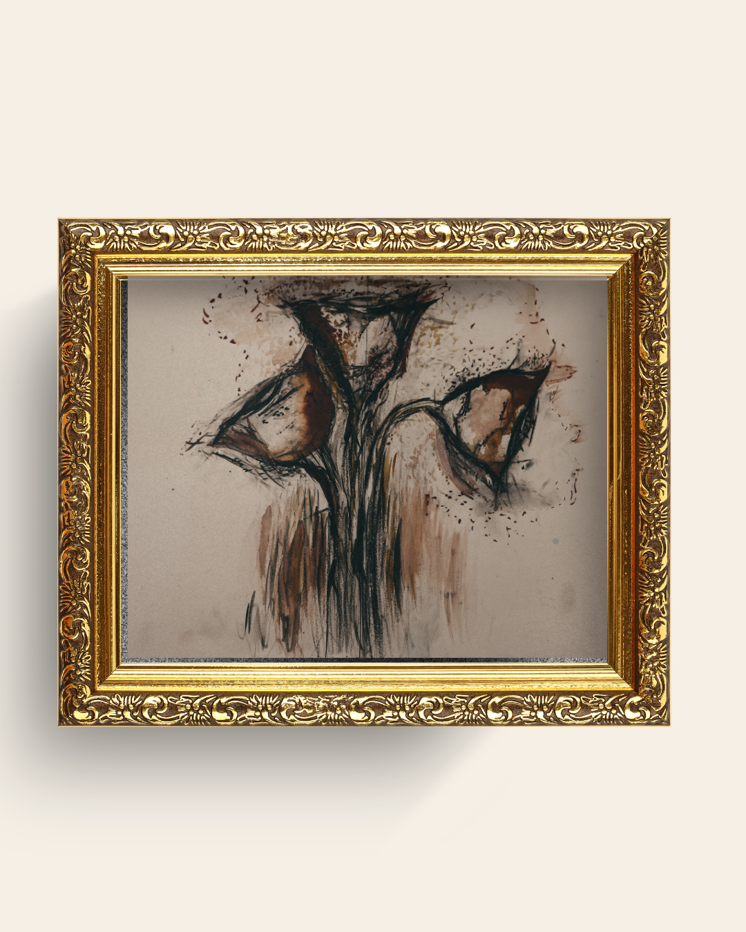 Requiem for Lilies art print in gold frame display | Art & Lace Studio