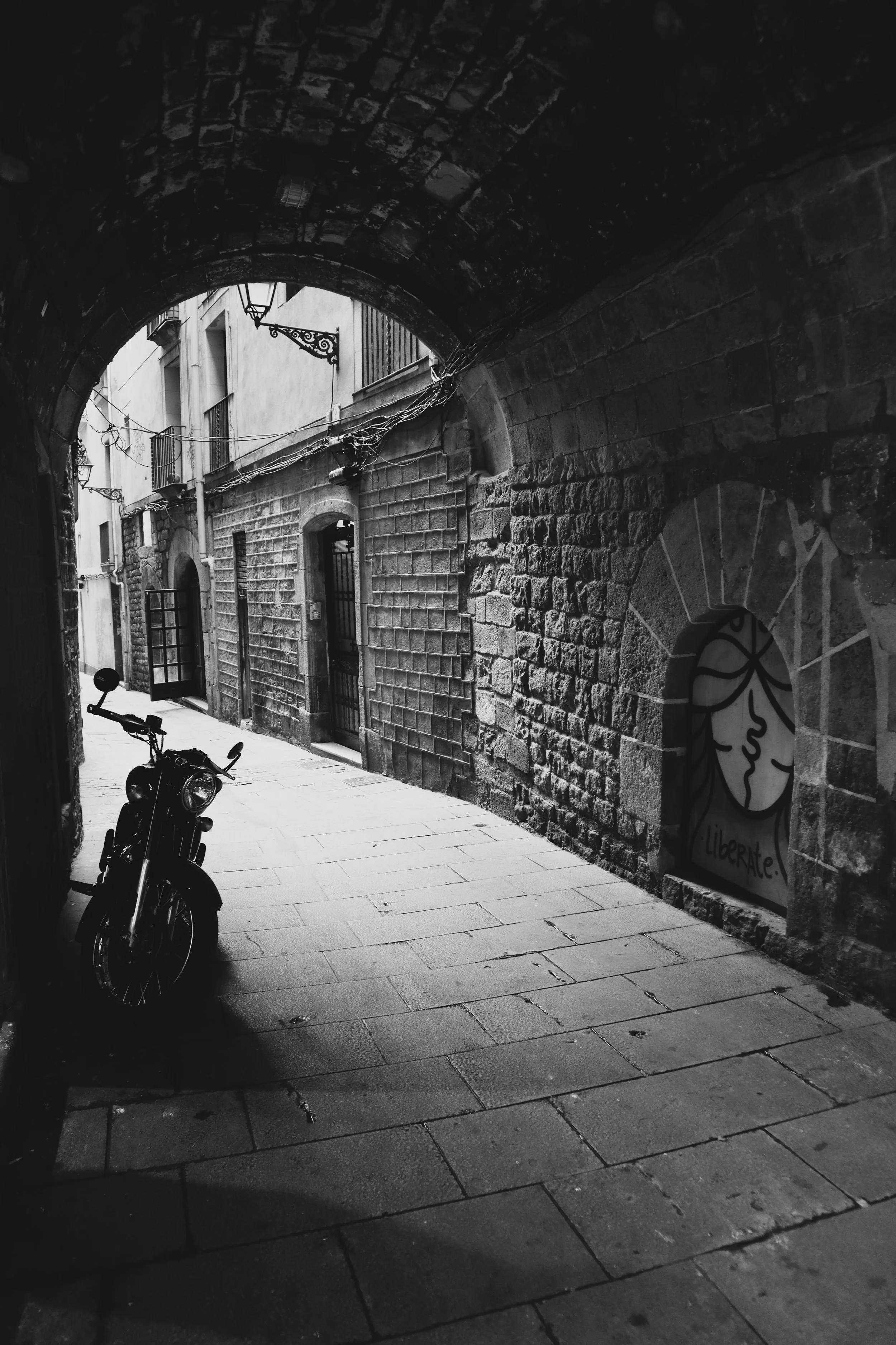 Moped quietly on the streets in Barcelona at Dusk
