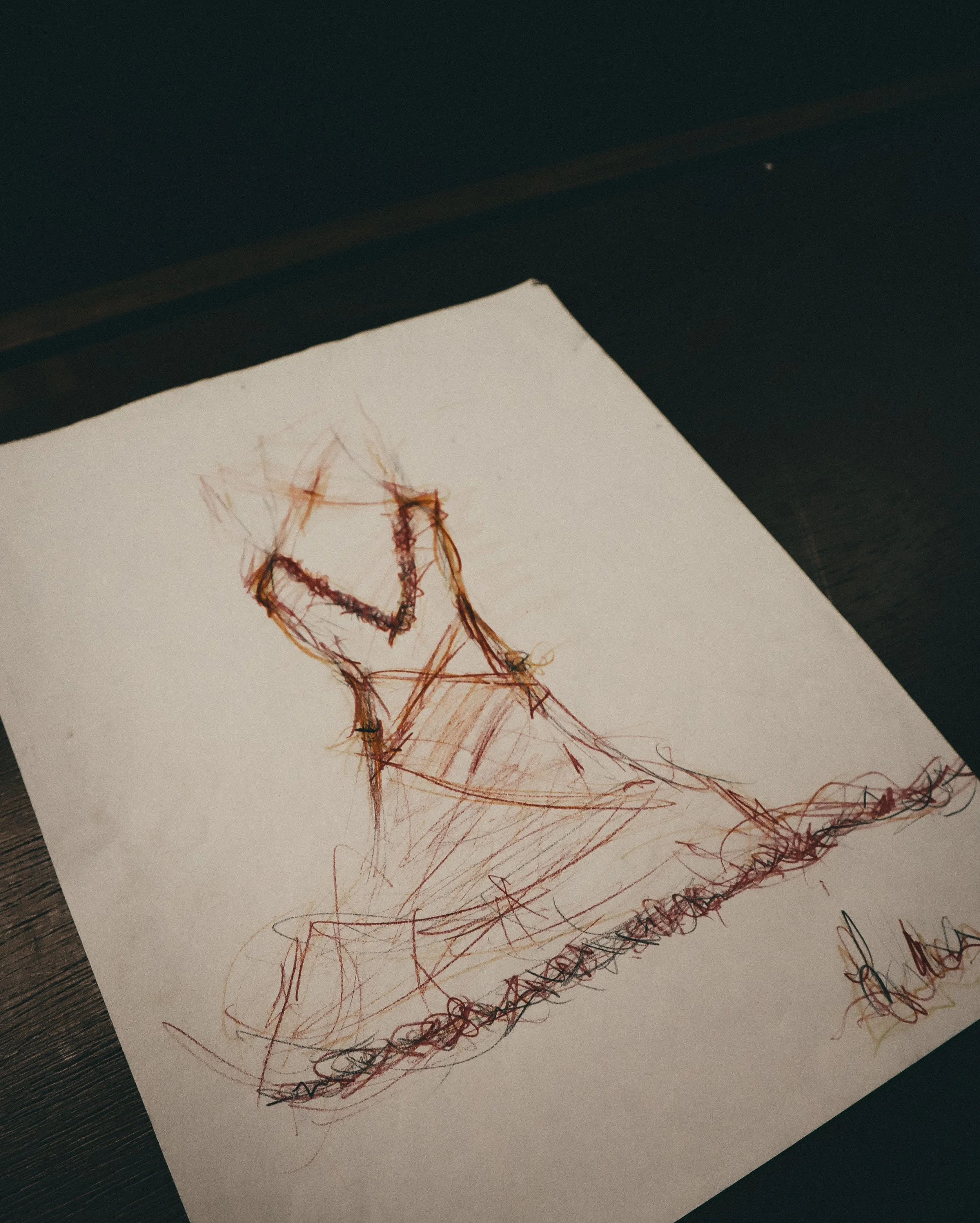 Crimson Muse fashion sketch art print close-up detail by Samantha Almeida | Art & Lace Studio