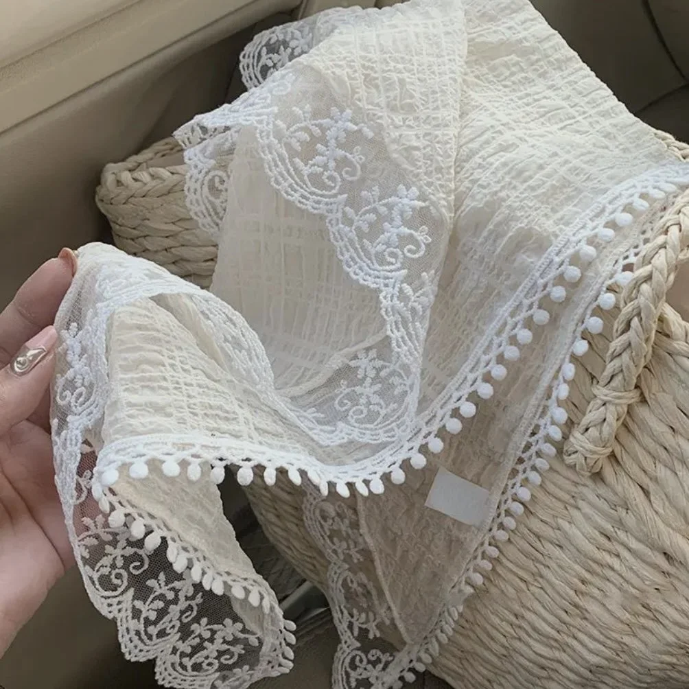 Fabric Square Lace Trim Scarf
