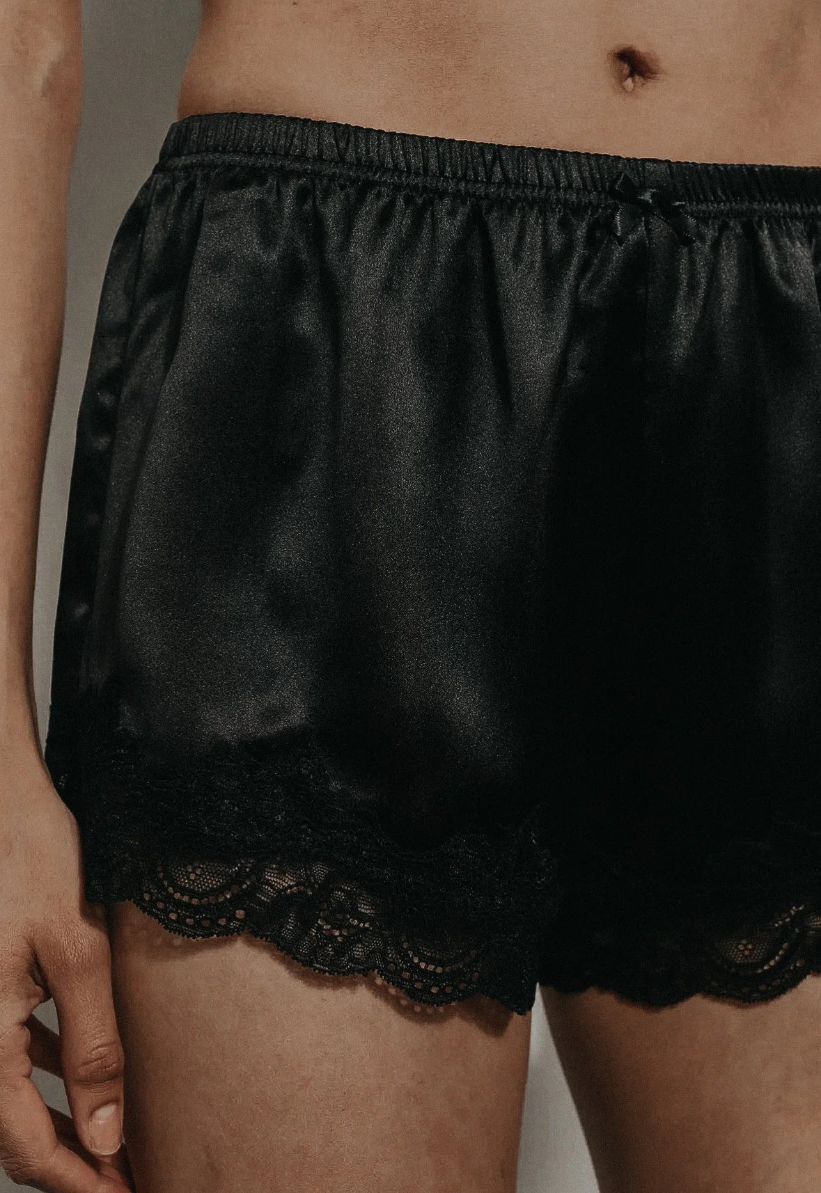 Isla Lace Trim Satin Shorts -  Black