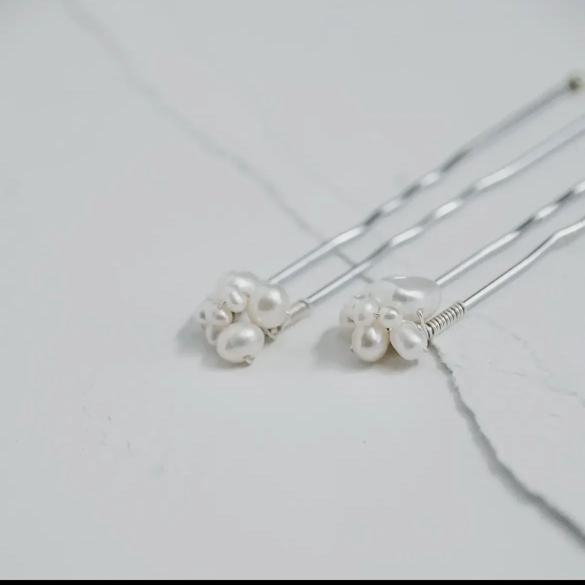 Silver Pearl Cluster Hair Pins