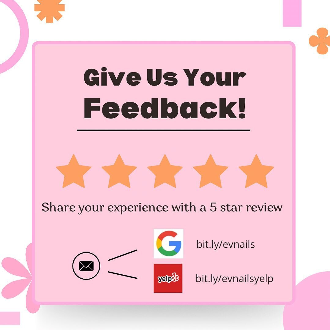 Hey everyone! We would love to hear your feedback about your experience with us! If you enjoyed your visit, please consider leaving us a review on Google and Yelp. Your feedback helps us improve and lets others know about the great service we provide