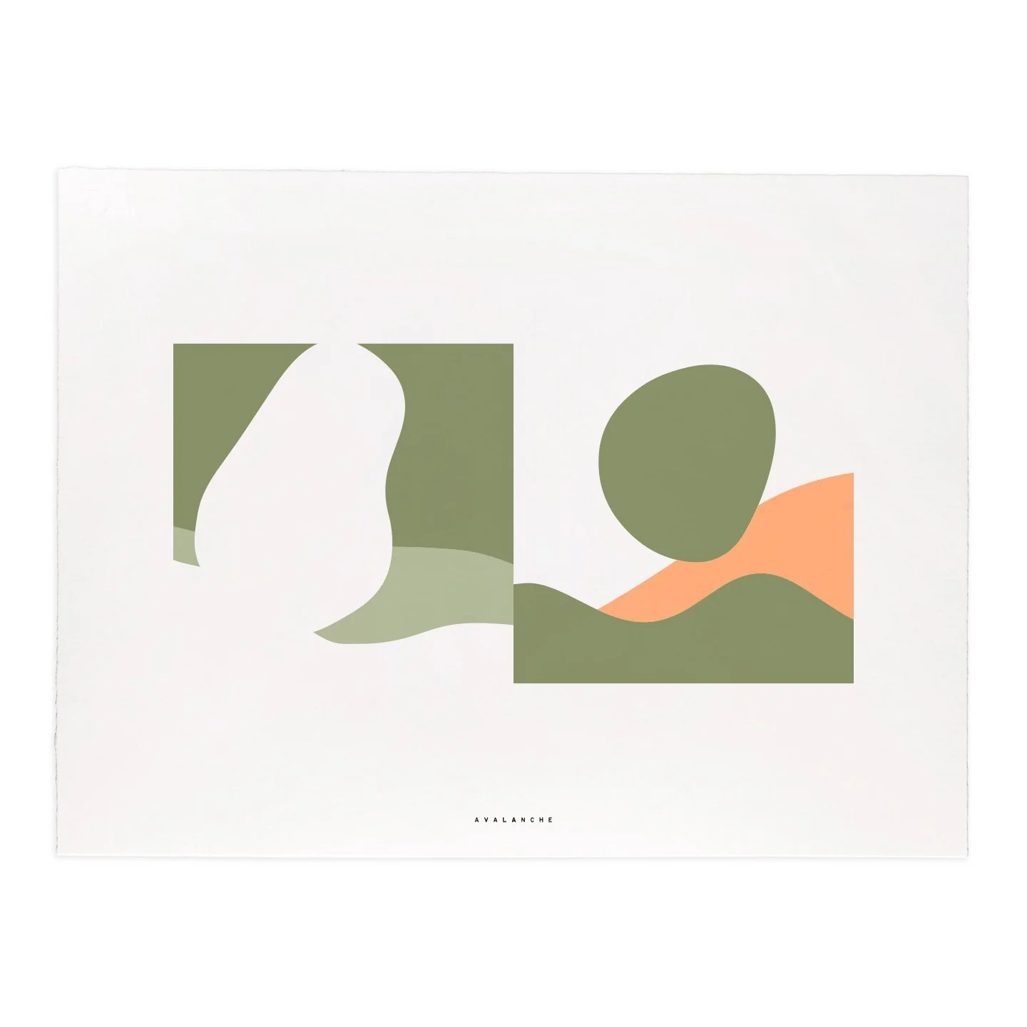 Avalanche print — soft organic forms pushing against a rigid geometric structure
