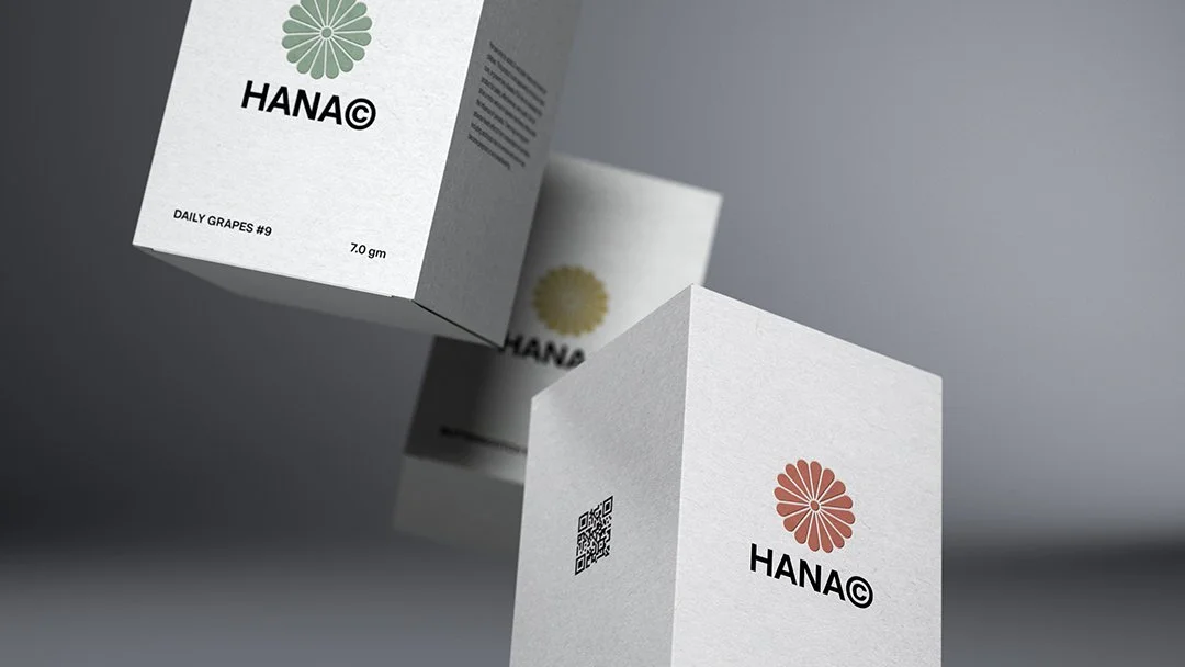 Hana Cannabis packaging suite, strain color system