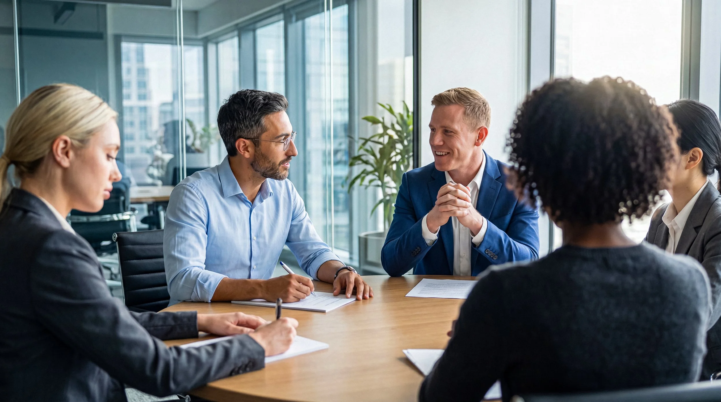 man addressing people seated at a conference table