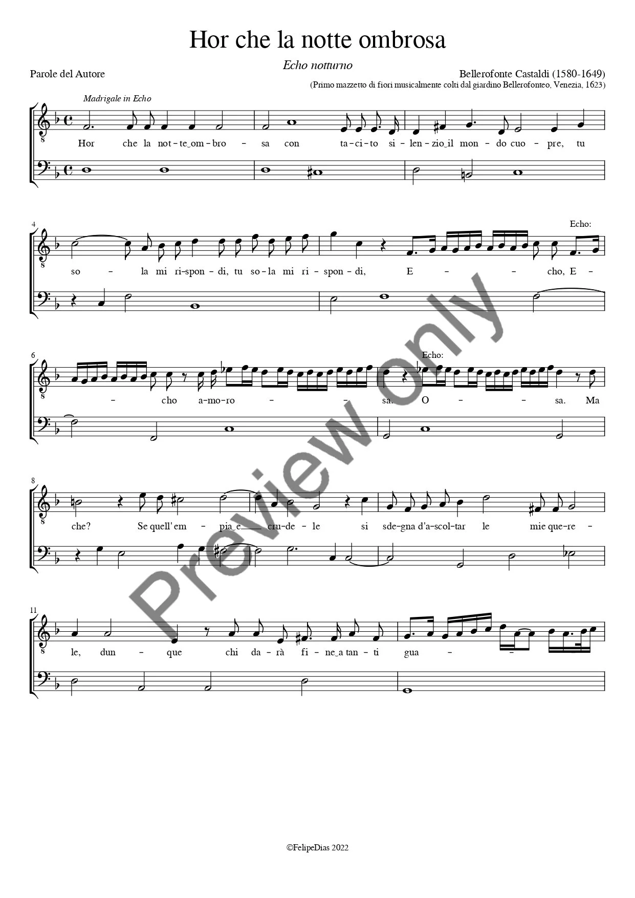 Bellerofonte Castaldi: Echo Notturno (Hor che la notte ombrosa)