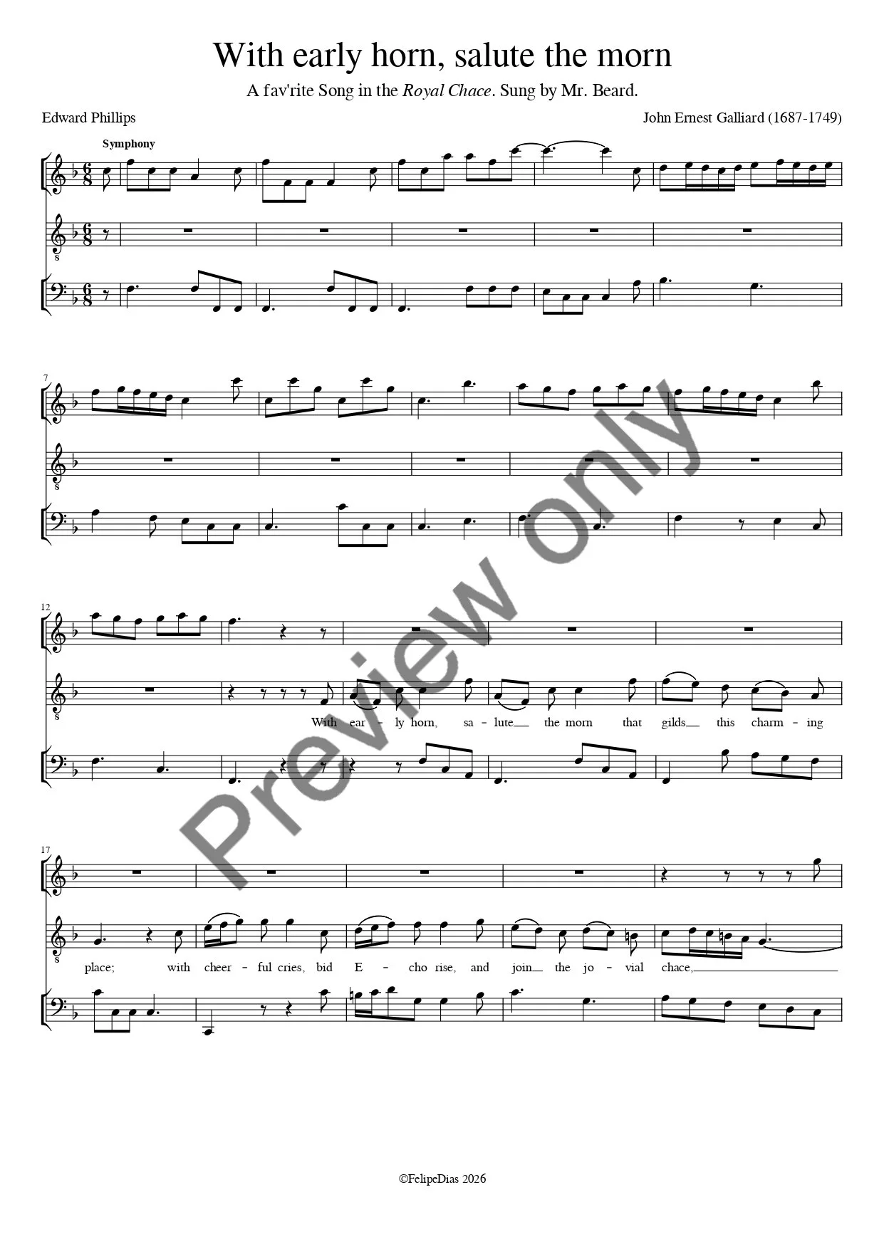 John Ernest Galliard: With early horn, salute the morn (The Royal Chace)