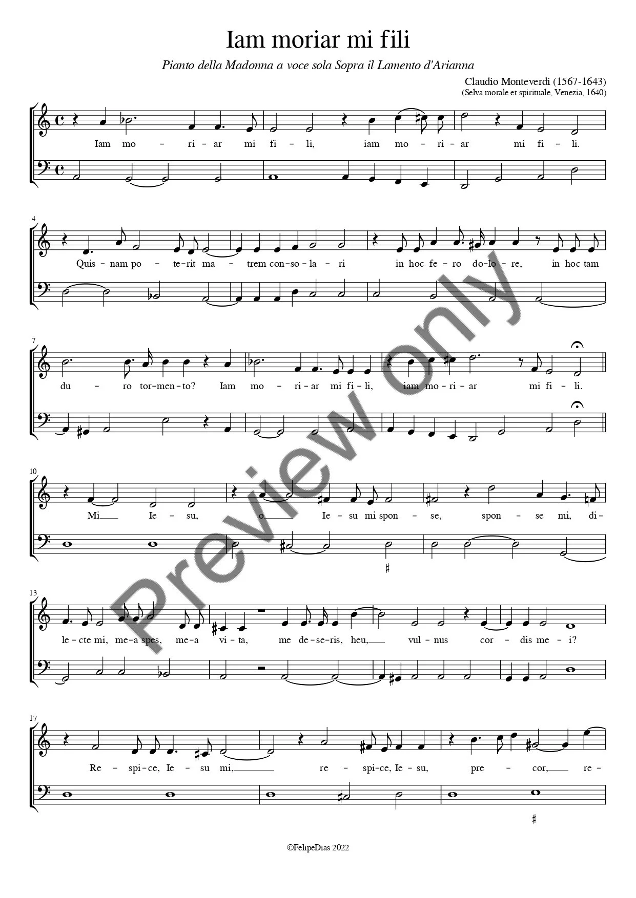 Claudio Monteverdi: Pianto della Madonna a voce sola (Iam moriar mi fili)