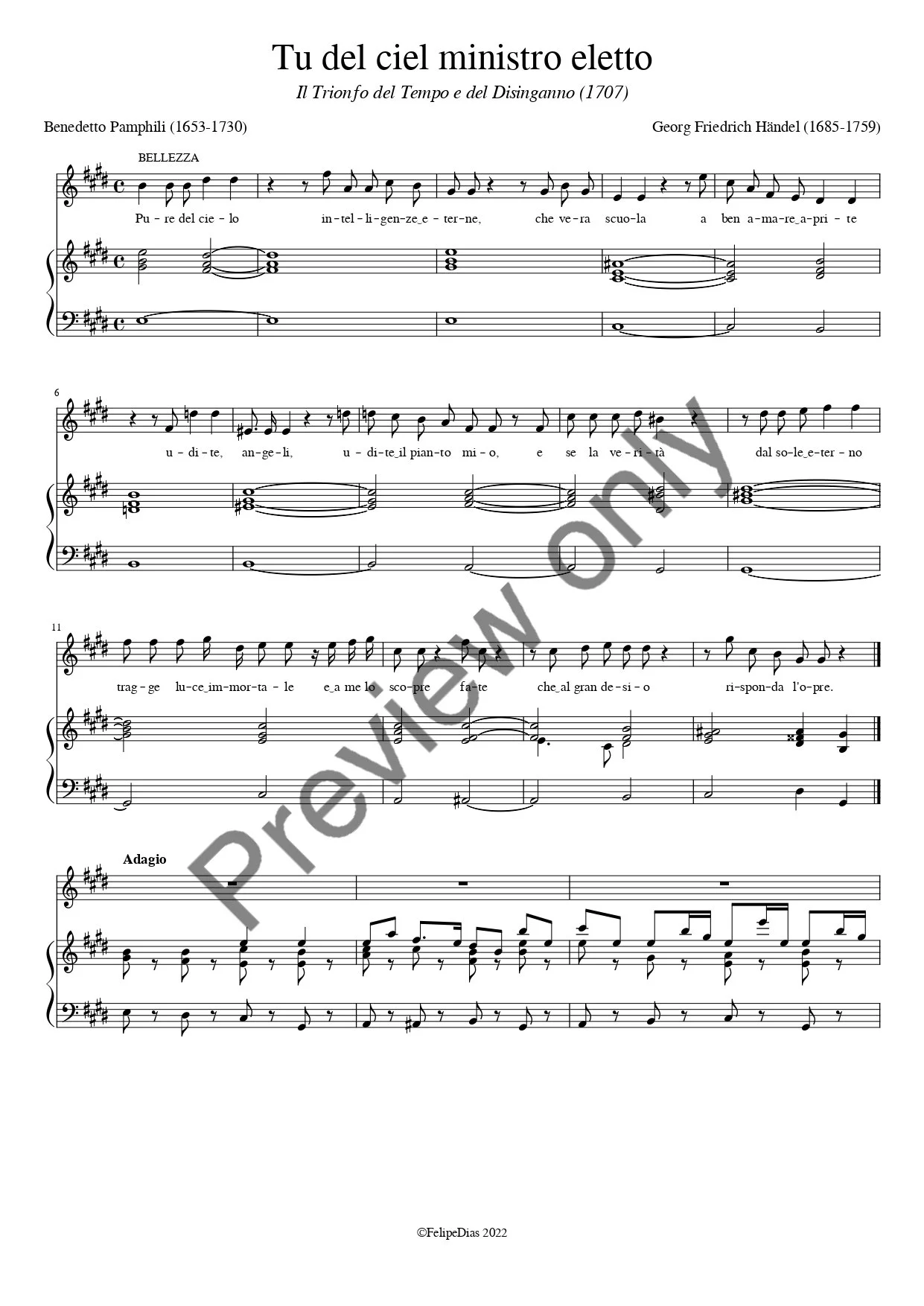 Georg Friedrich Händel: Tu del ciel ministro eletto (vocal score/piano reduction)