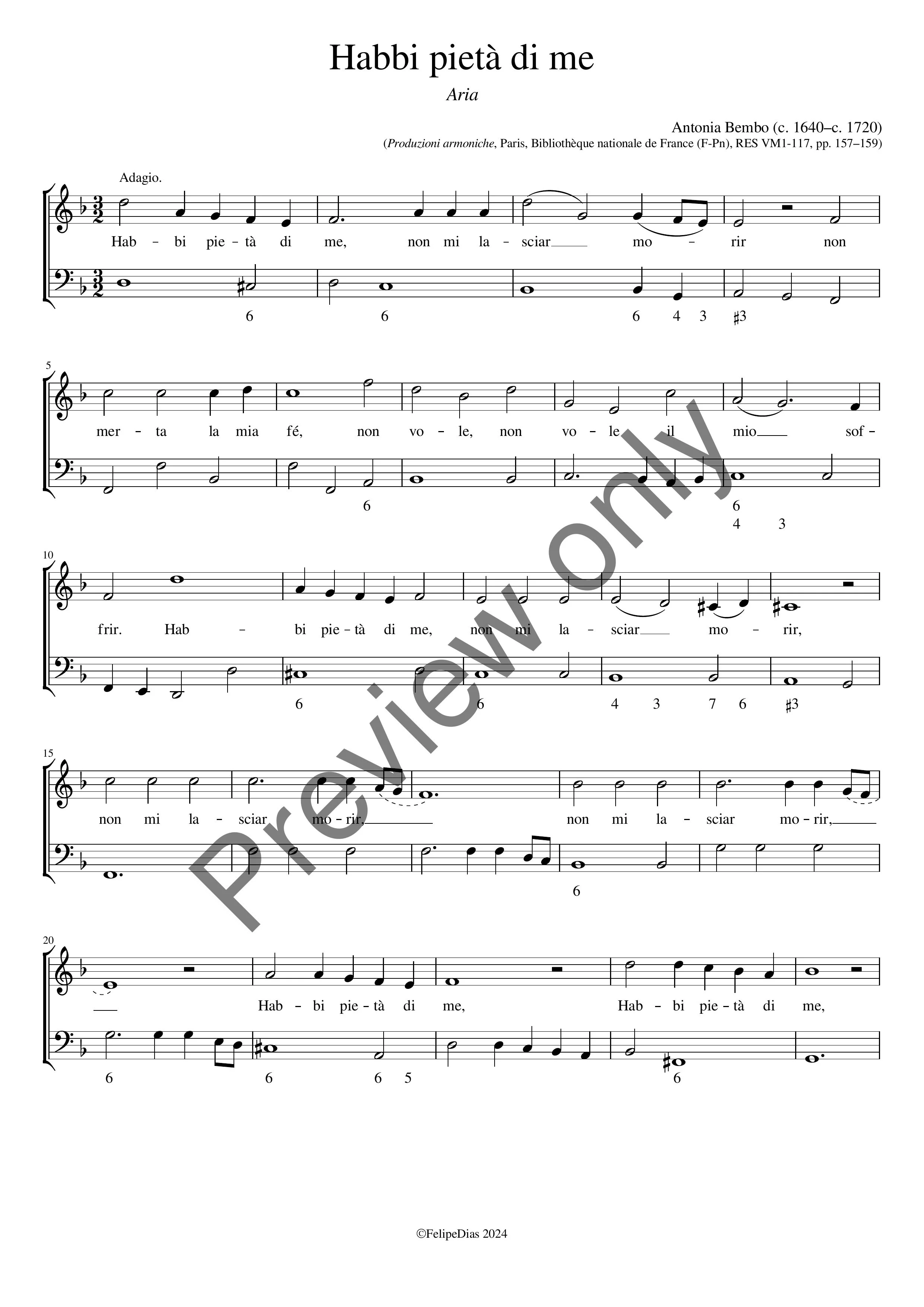 Antonia Bembo: Habbi pietà di me (Transposed down a 3rd)