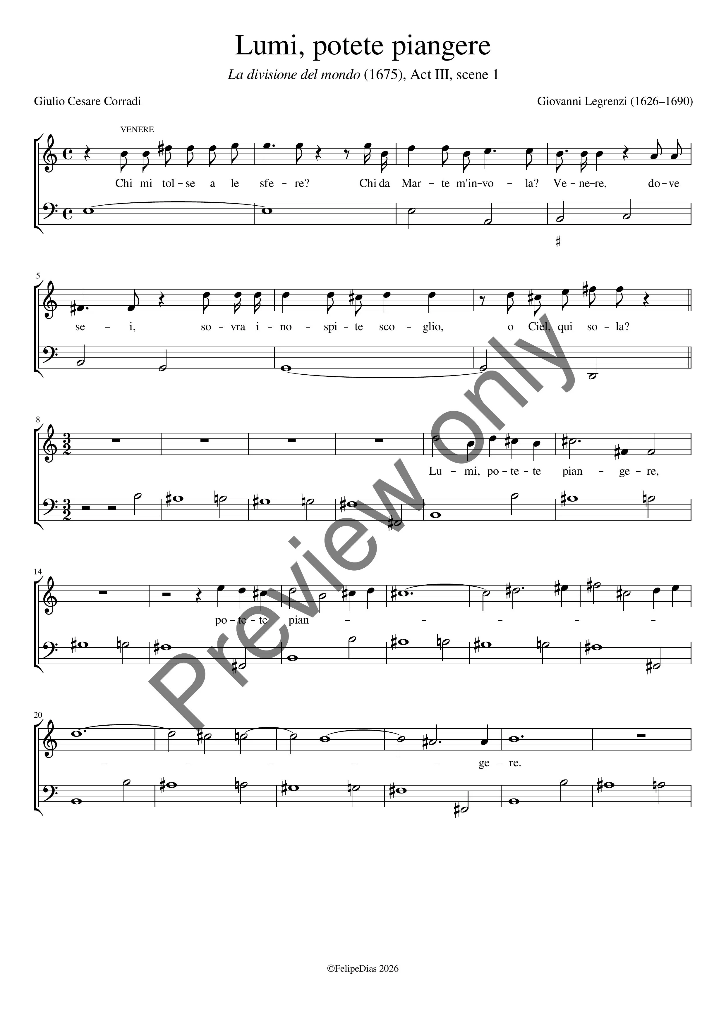Giovanni Legrenzi: Lumi, potete piangere