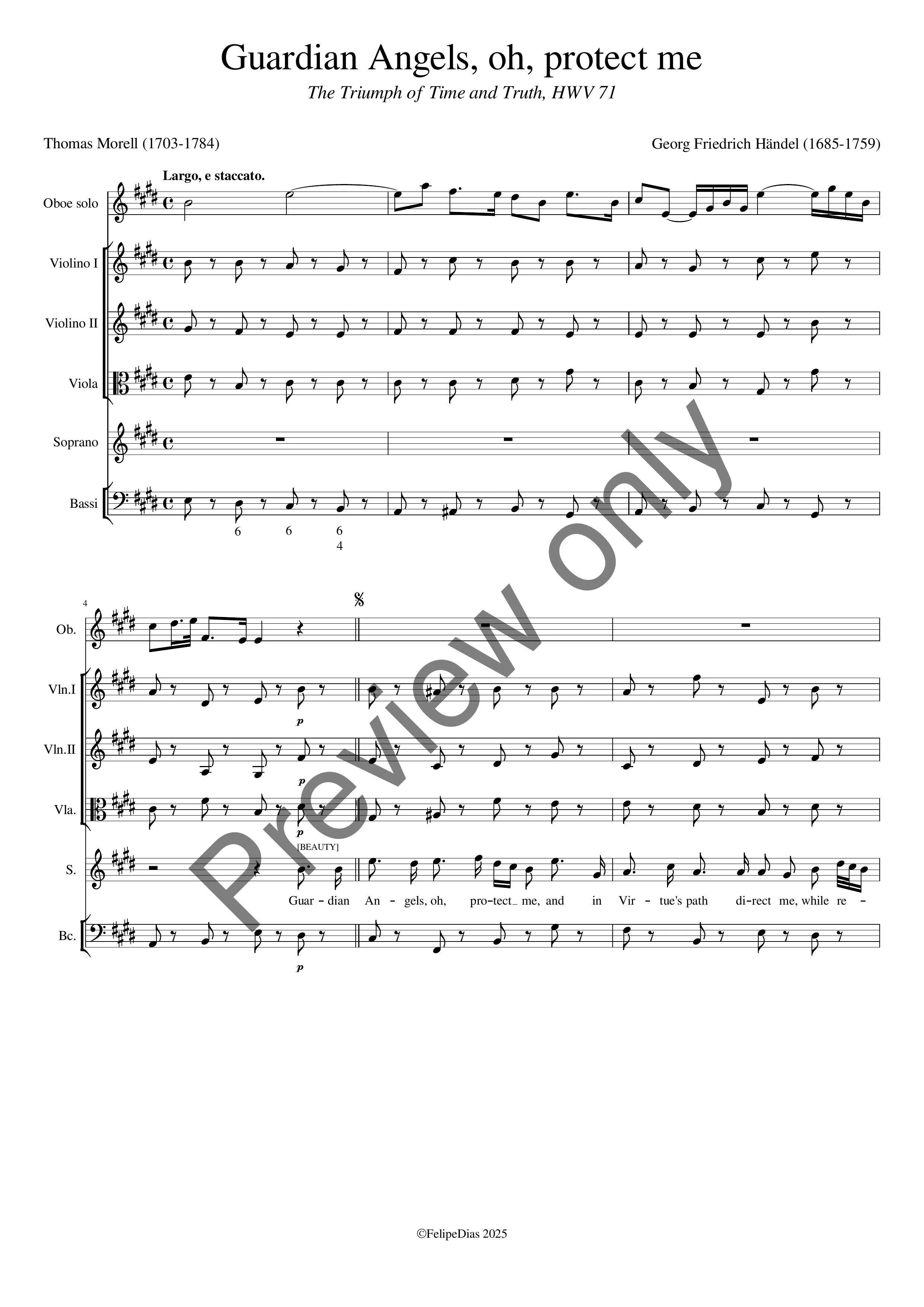Georg Friedrich Händel: Guardian Angels, oh, protect me (Full score and parts)