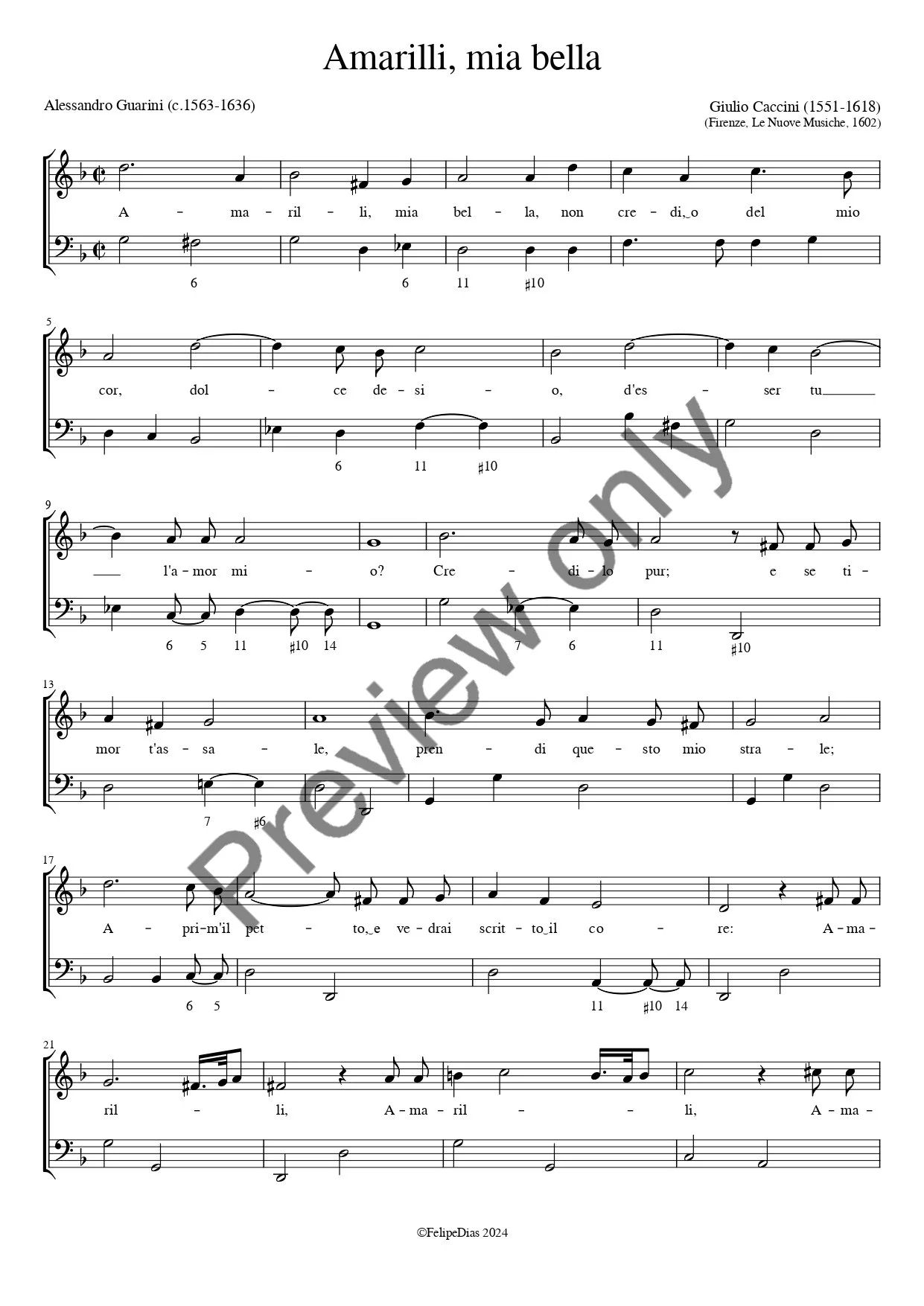 Giulio Caccini: Amarilli, mia bella (Ornamented version from Egerton MS 2971)