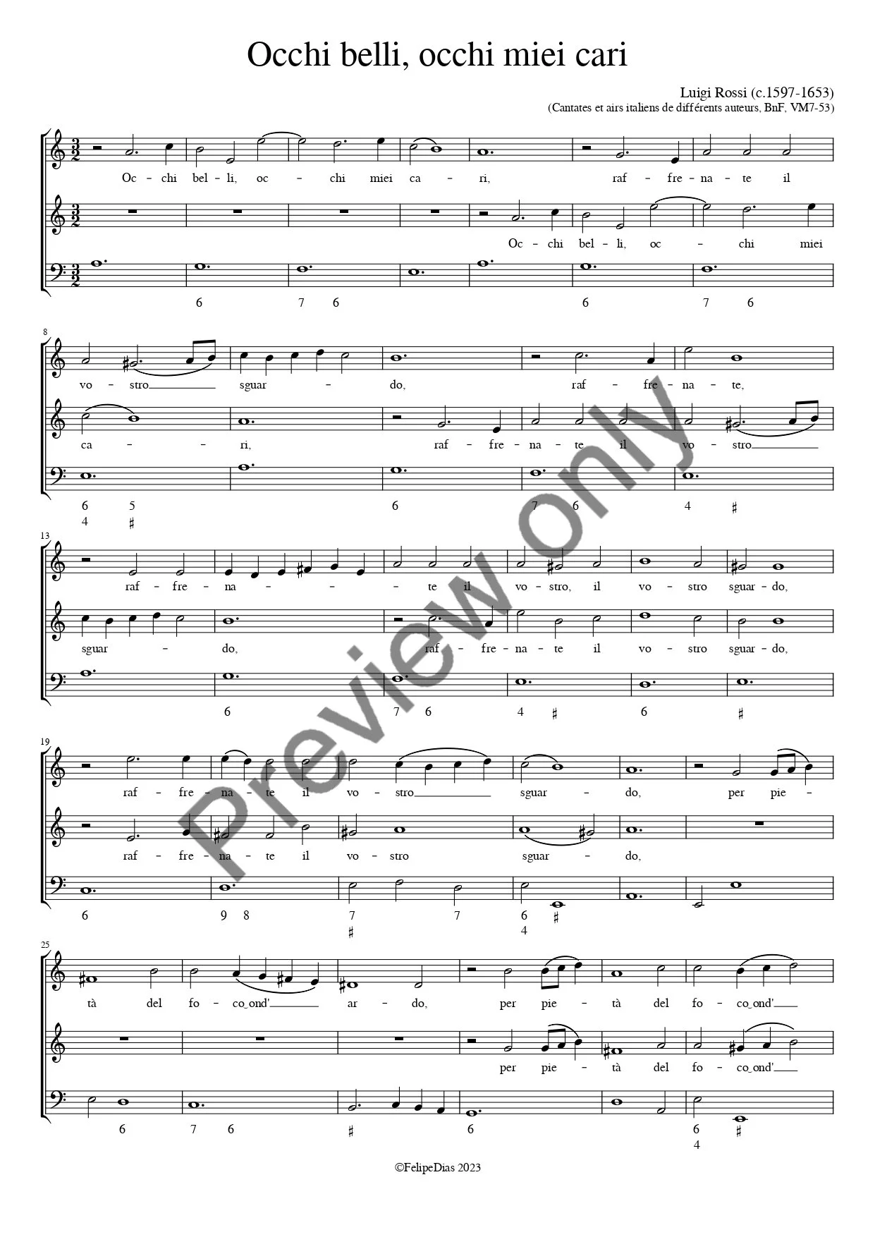 Luigi Rossi: Occhi belli, occhi miei cari (Transposed down a minor 3rd)