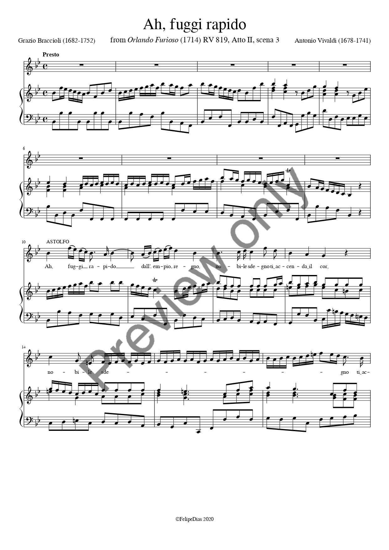 Antonio Vivaldi: Ah, fuggi rapido (Vocal score/piano reduction)