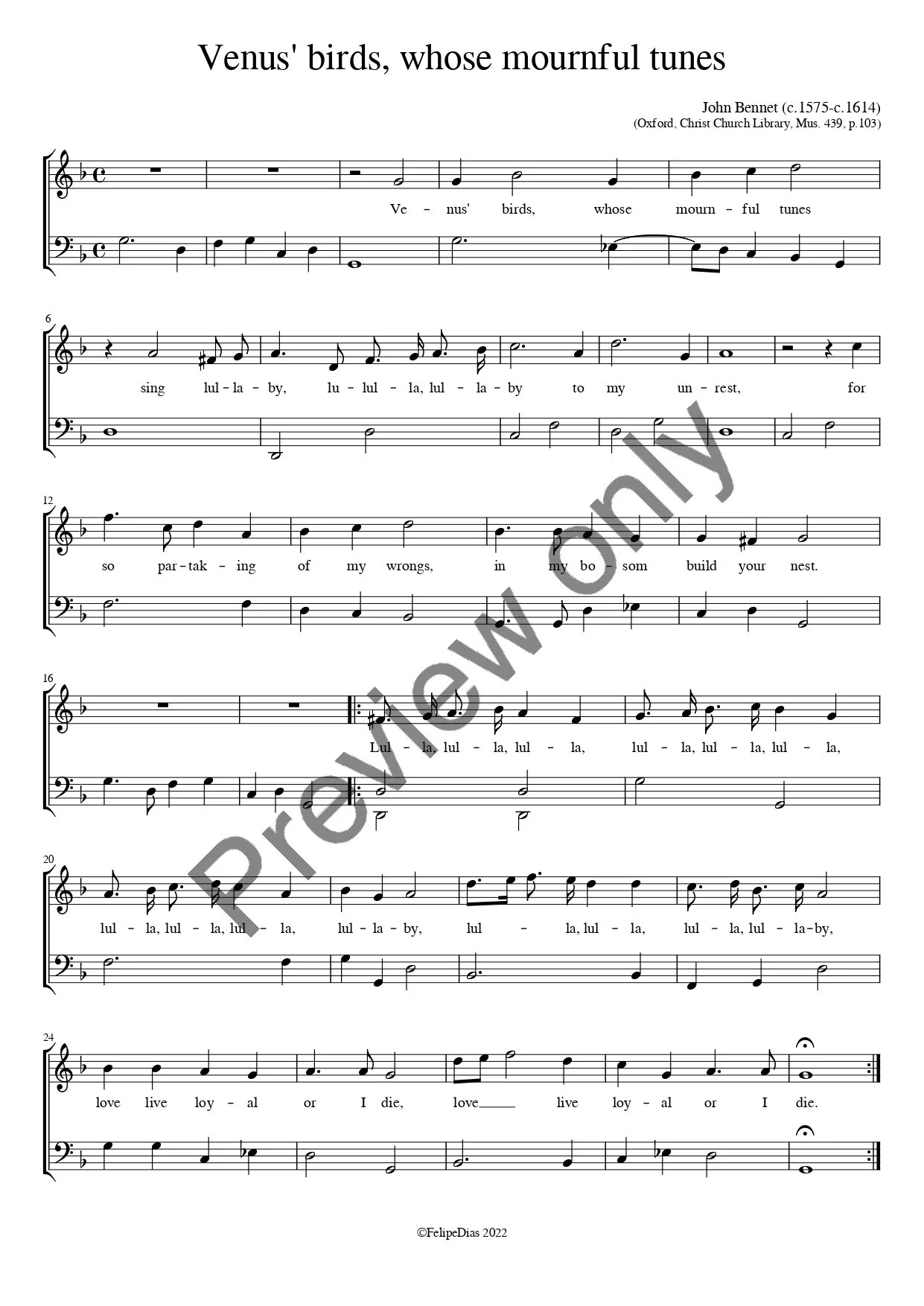 John Bennet: Venus' birds whose mournful tunes