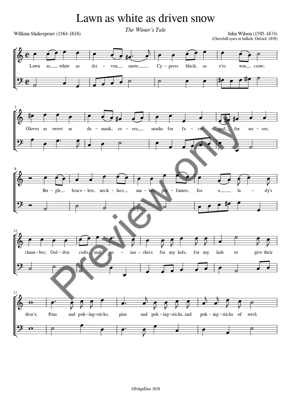 John Wilson: Lawn as white as driven (Transposed down a 3rd)
