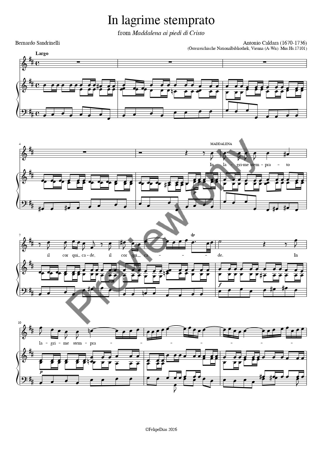 Antonio Caldara: In lagrime stemprato (Vocal score/piano reduction)