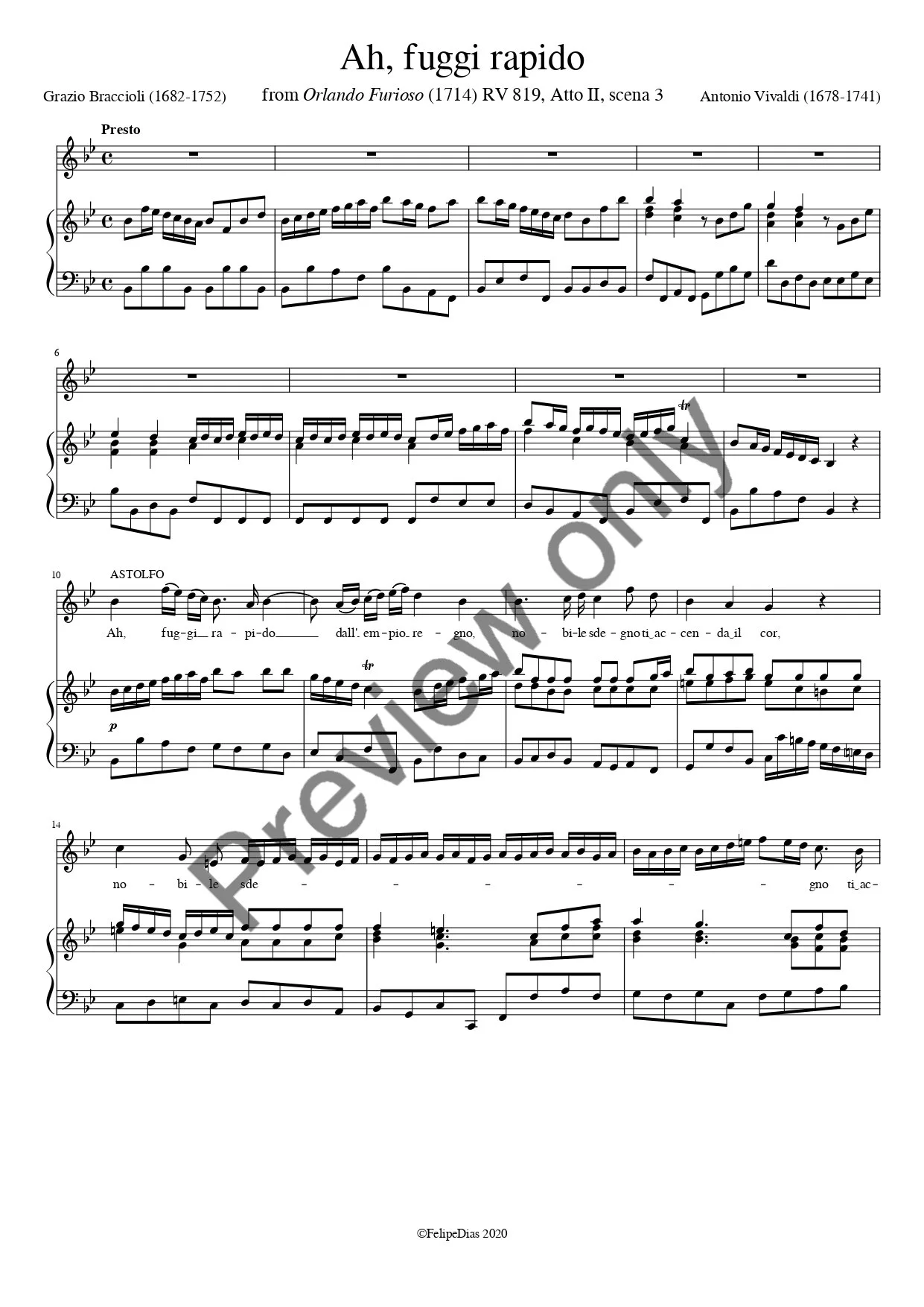 Antonio Vivaldi: Ah, fuggi rapido (Vocal score/piano reduction)