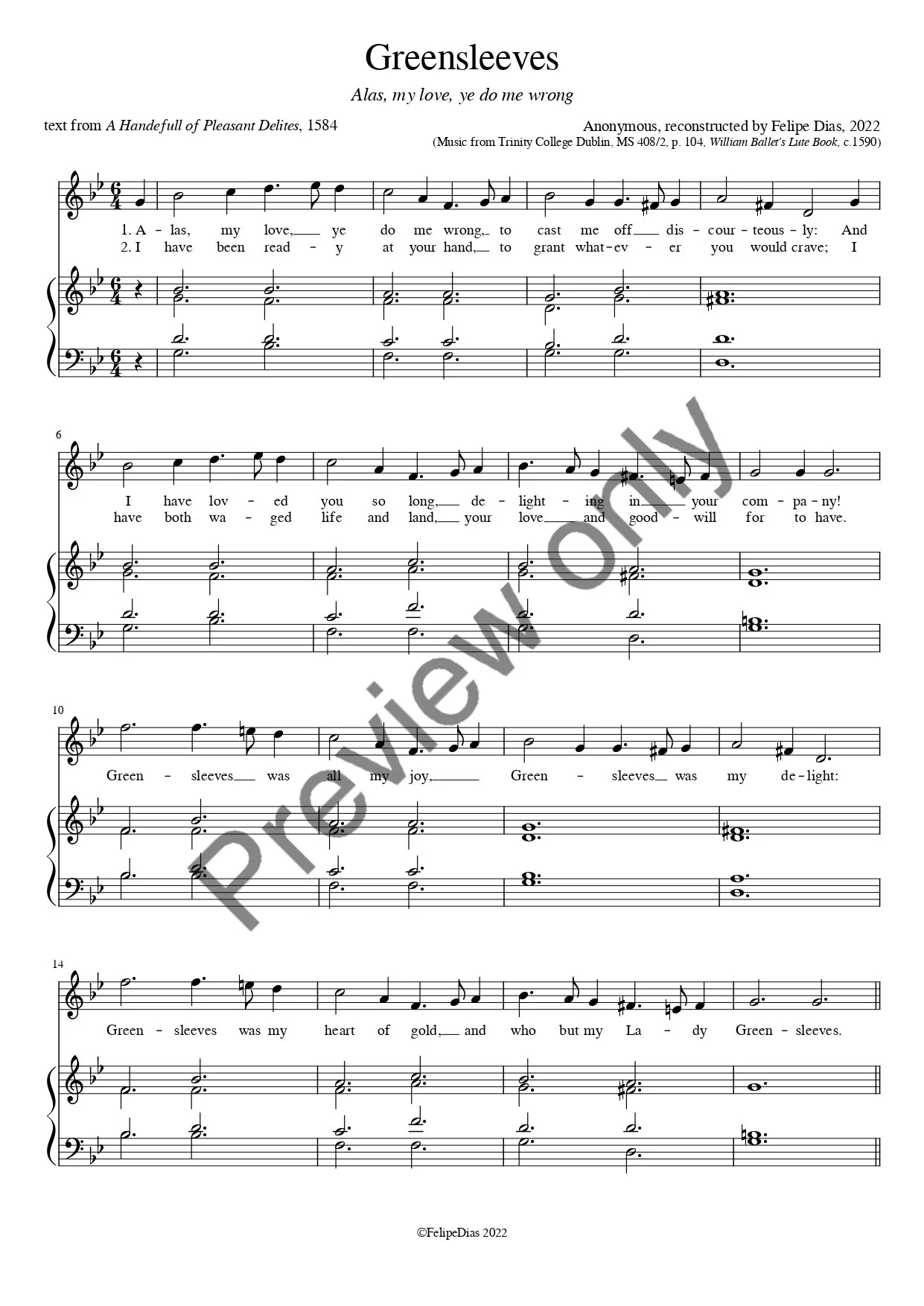 Anonymous: Greensleeves (Alas, my love, ye do me wrong)