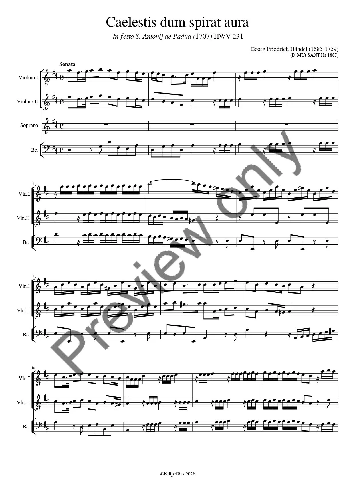 Georg Friedrich Händel: Caelestis dum spirat aura (HWV 231)