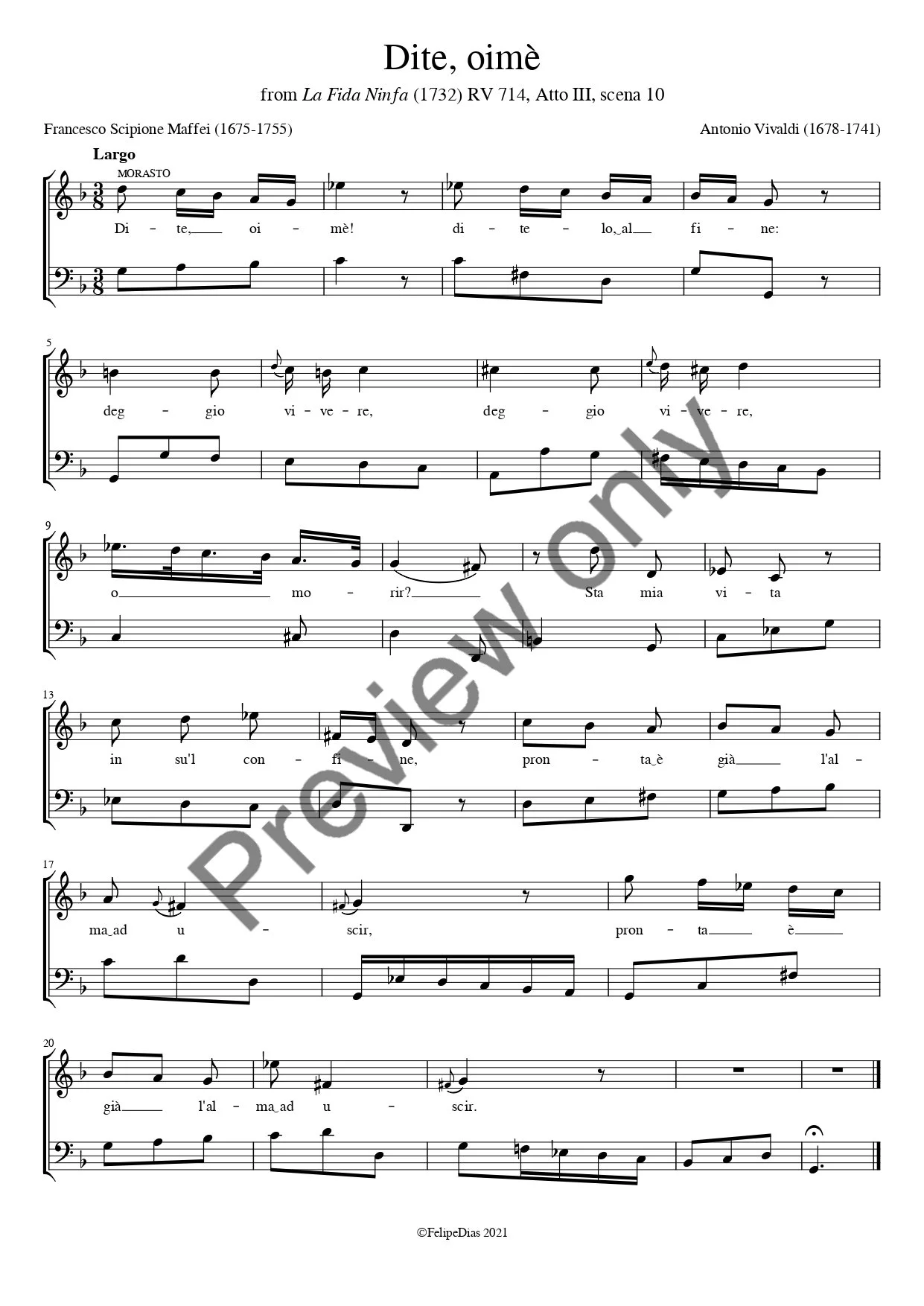 Antonio Vivaldi: Dite, oimè! Ditelo, al fine (La Fida Ninfa)