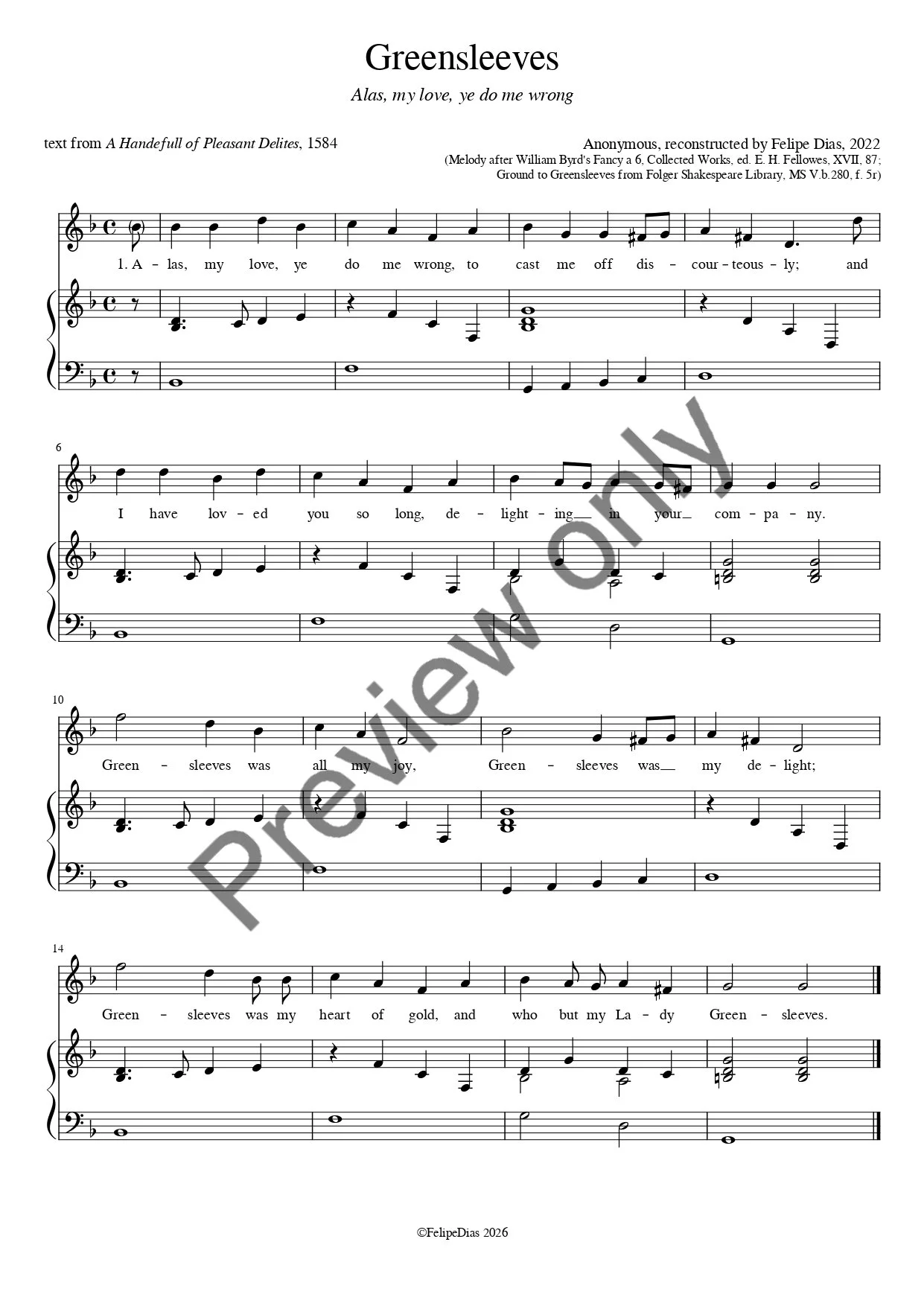 Anonymous: Greensleeves (Duple-meter version)