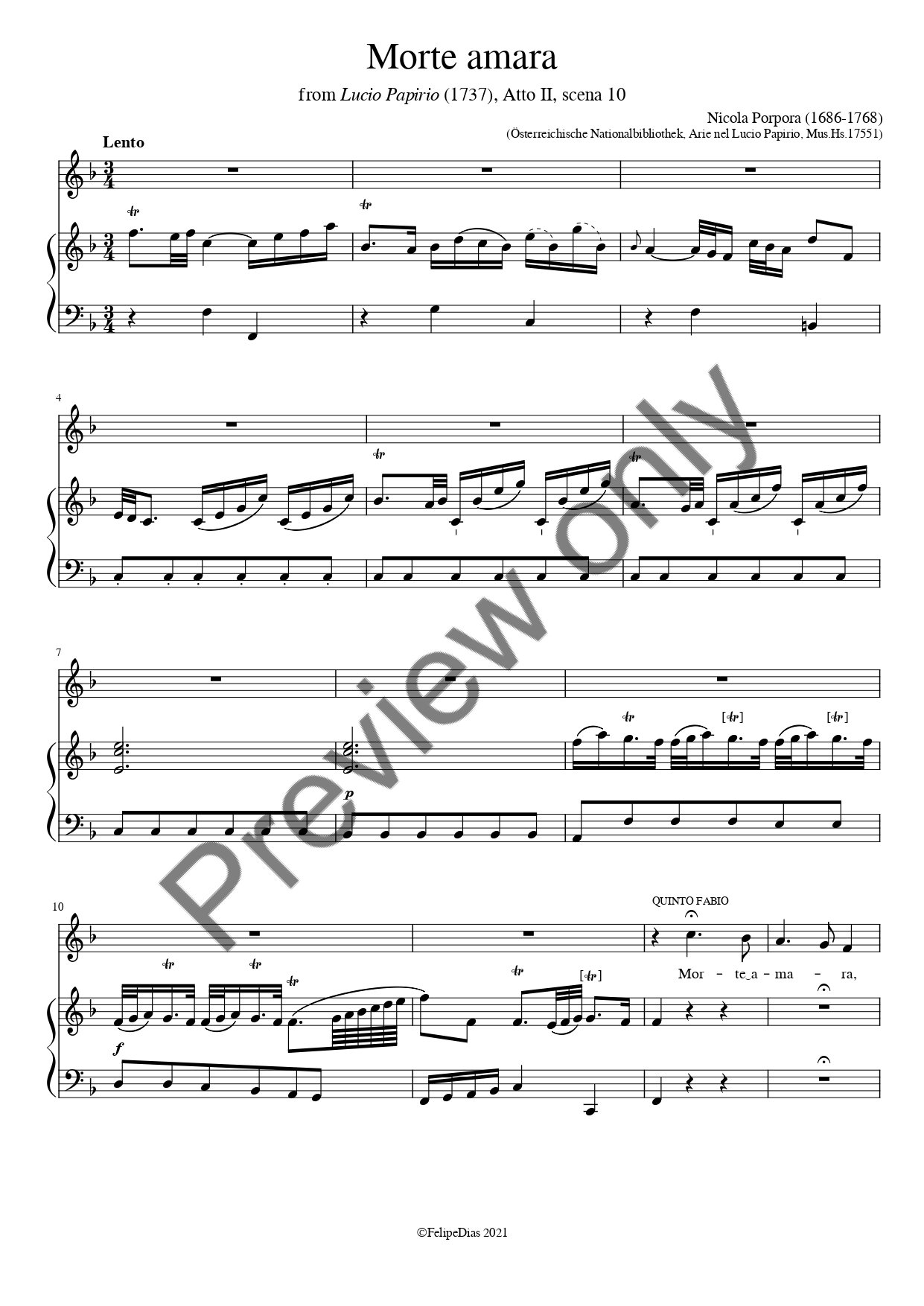 Nicola Porpora: Morte amara (Vocal score/piano reduction)