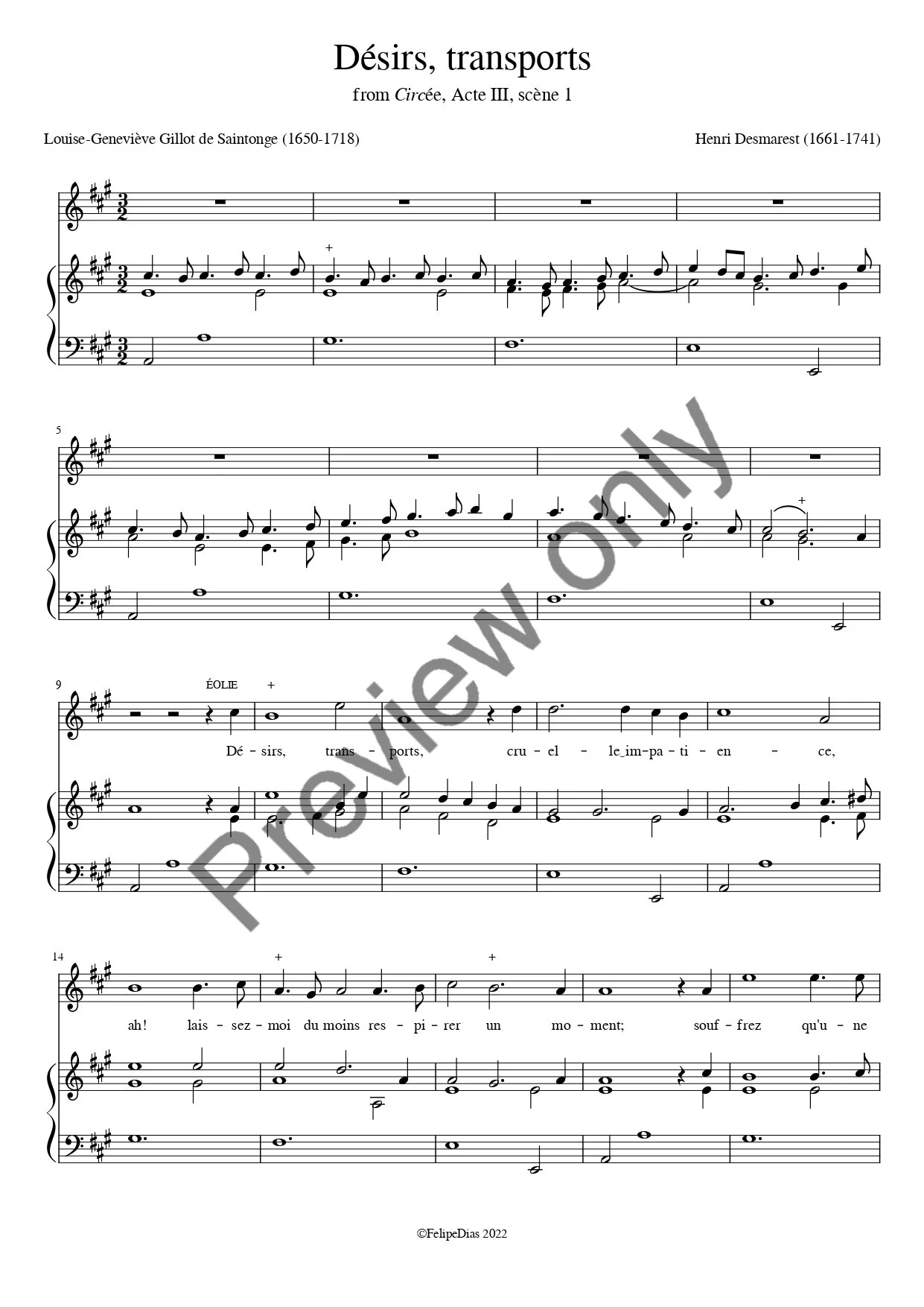 Henry Desmarest: Désirs transports (Vocal score/piano reduction)