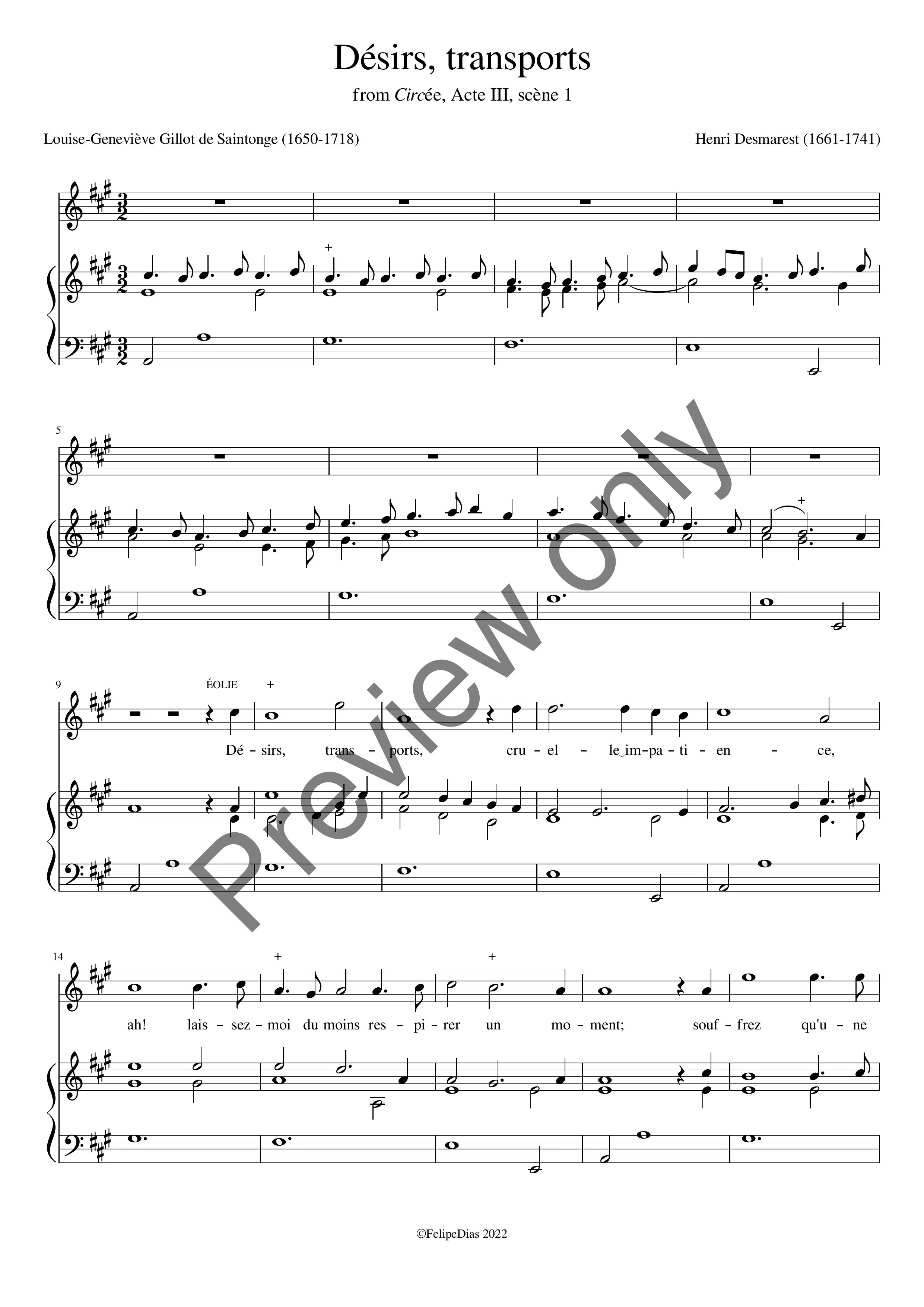 Henry Desmarest: Désirs, transports (Vocal score/piano reduction)