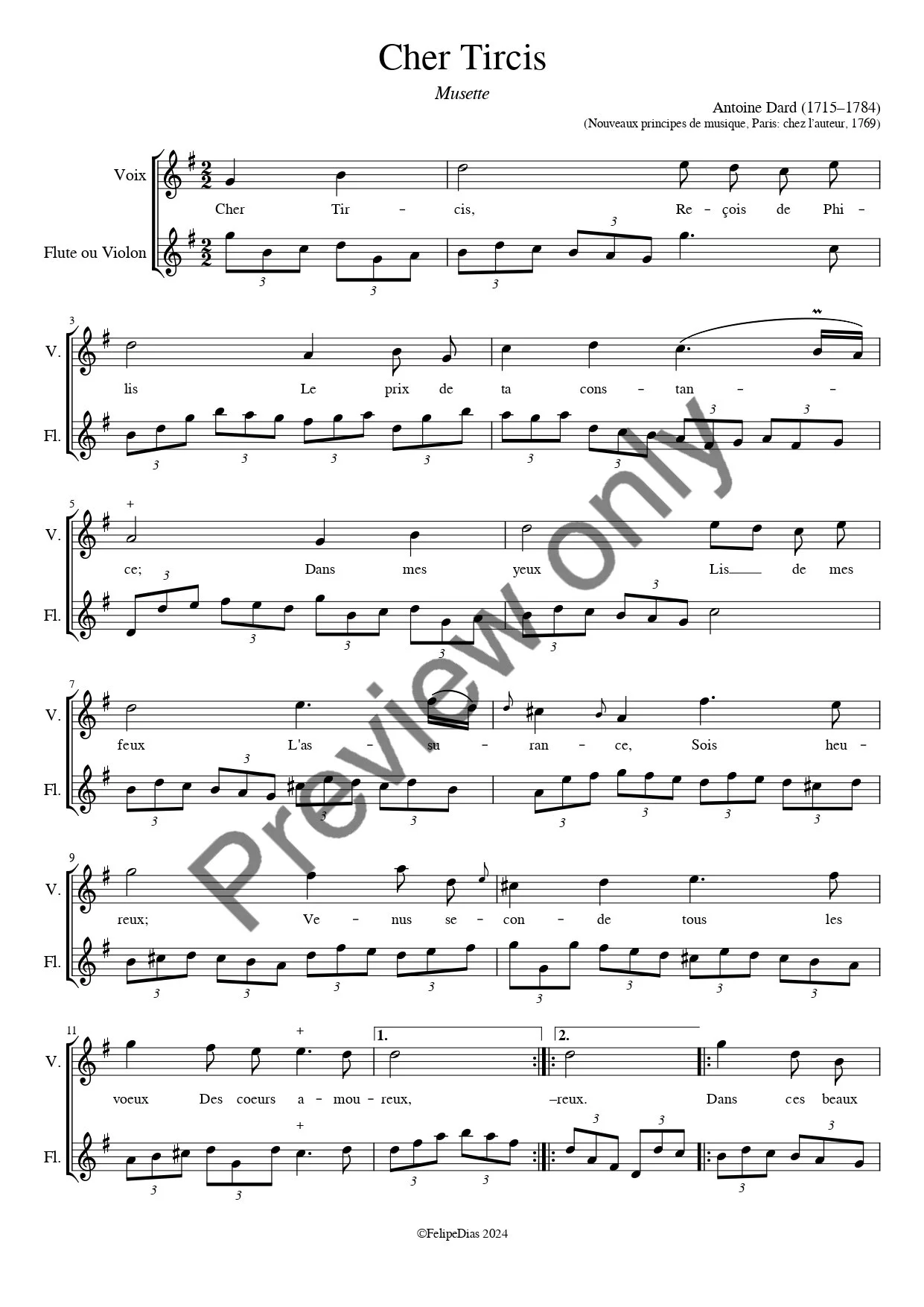 Antoine Dard: Cher Tircis (Musette)