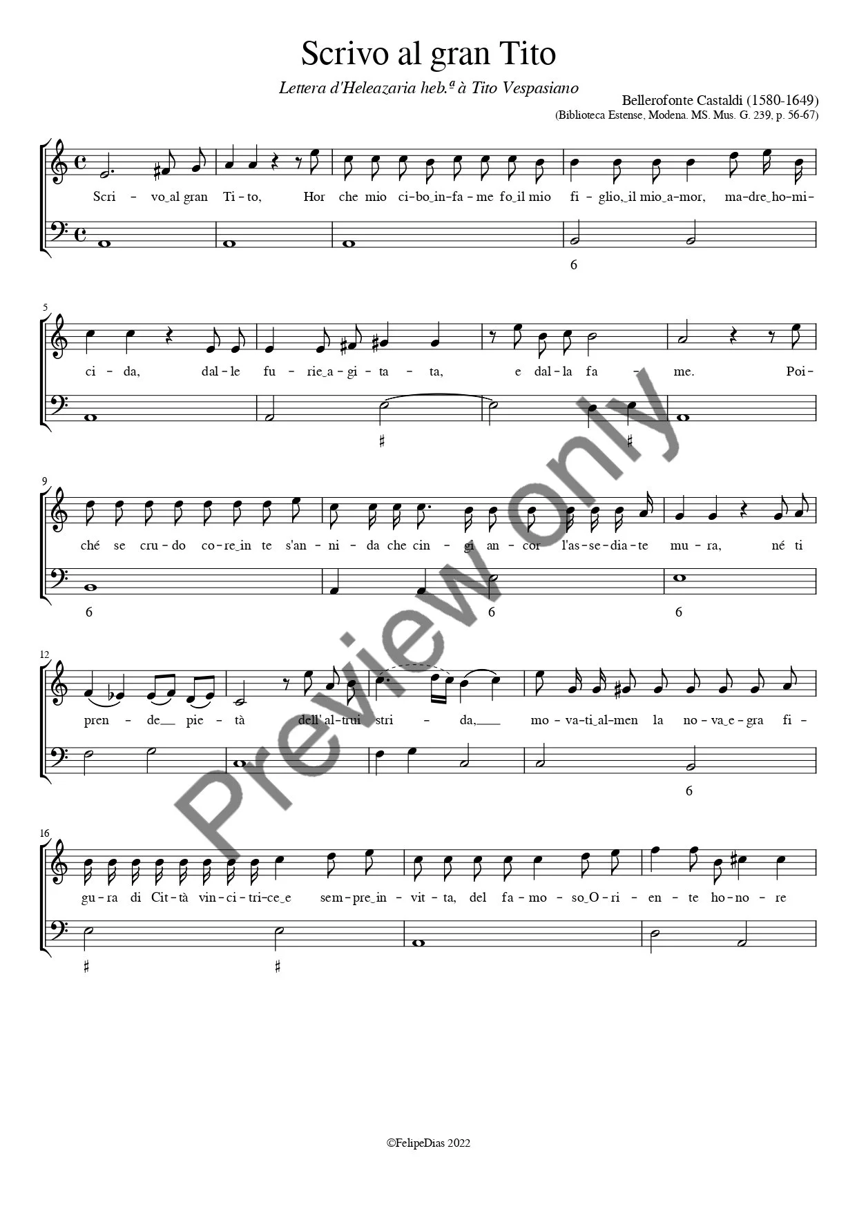 Bellerofonte Castaldi: Lettera d'Heleazaria Heb.a a Tito Vespasiano (Scrivo al gran Tito)