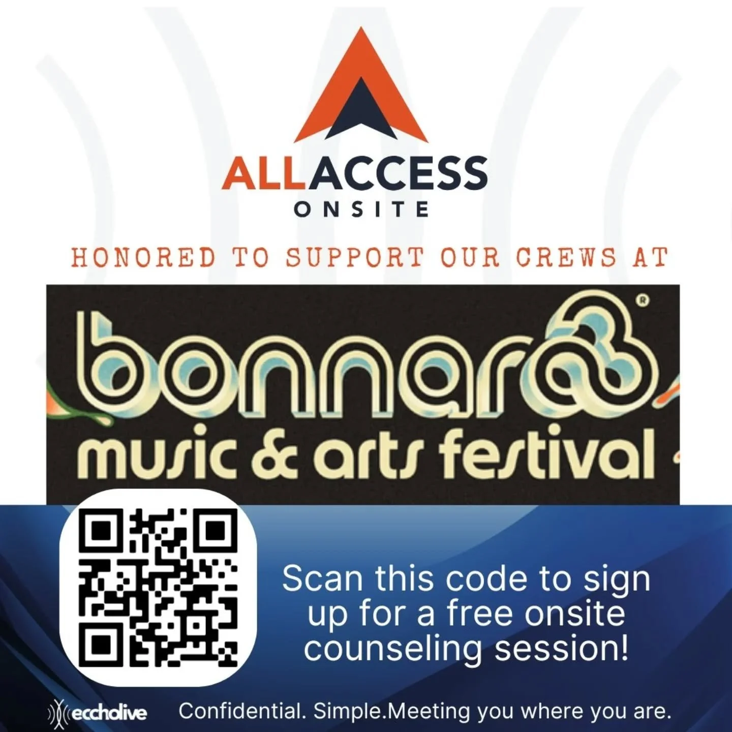 @eccholive will be backstage for support  at @bonnaroo from June 12-15th 
Scan the barcode for more information or head to eccholive.com