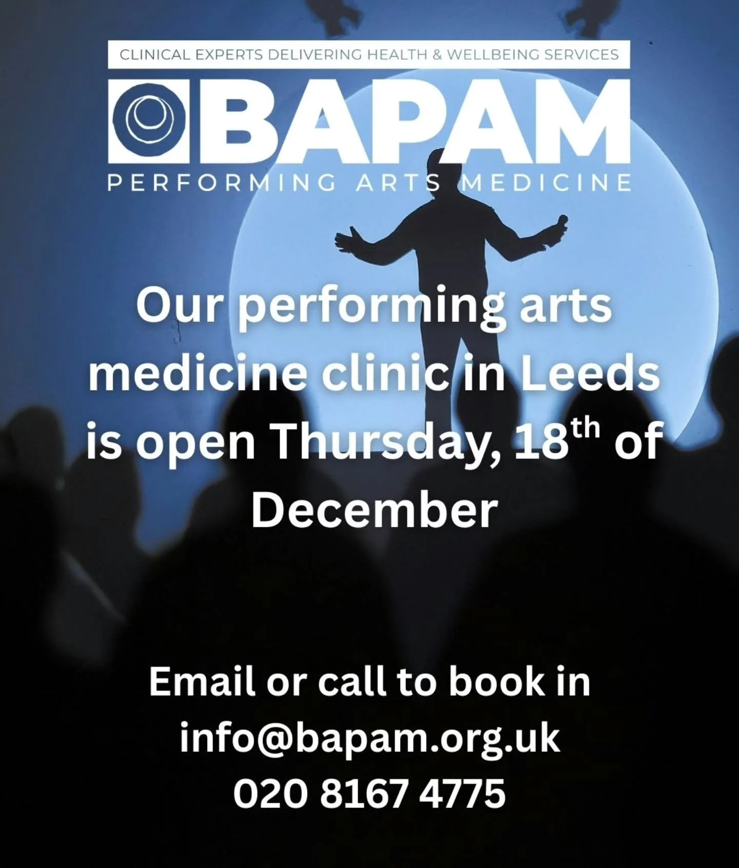 Leeds @ukbapam clinic is open Thursday 18th December.