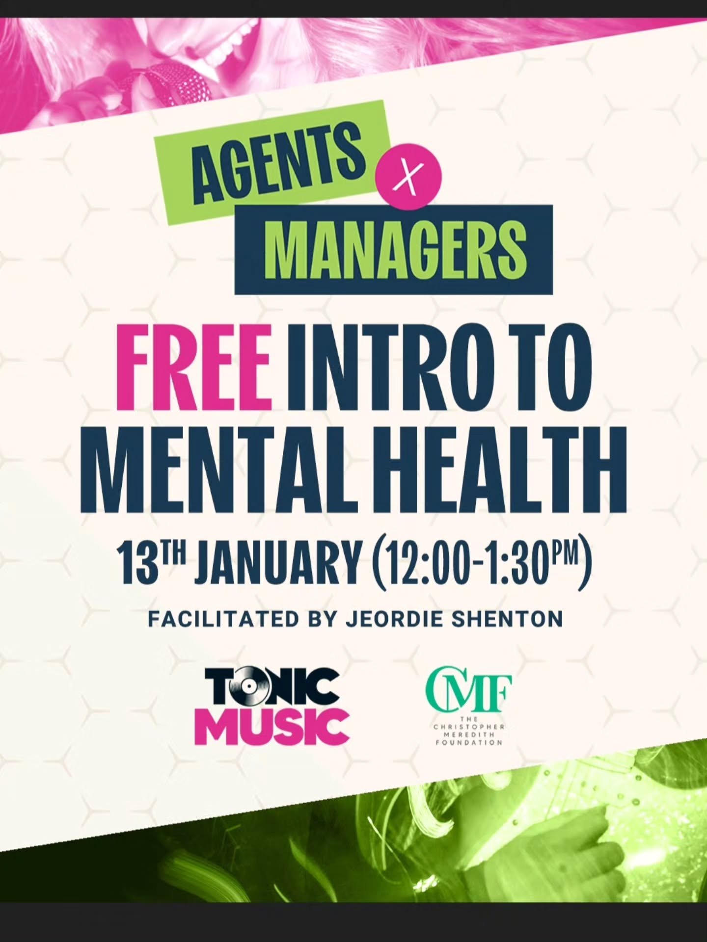 Registration is now open for @tonicmusicmh Intro to Mental Health Sessions in January:

Agents x Managers&nbsp;Intro to Mental Health Workshop
Tuesday 13th January (12:00pm-1:30pm)
https://www.tonicmusic.co.uk/post/axm26

Futures (18-25) Intro to Men