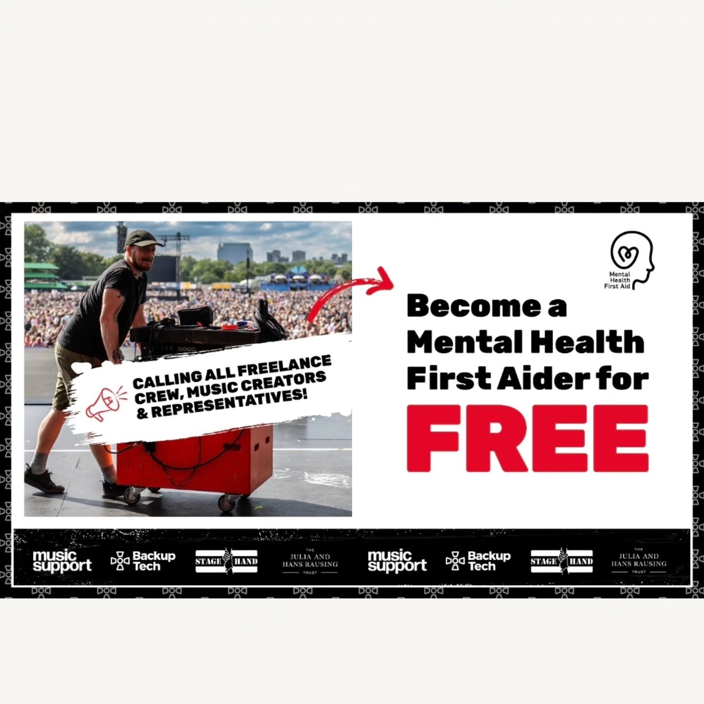 @backuptechuk pleased to confirm continued funding for its Mental Health First Aider Courses, which are free to all freelance crew via the AJ Bursary. The courses give freelancers in the UK music and live events industries the chance to receive free 