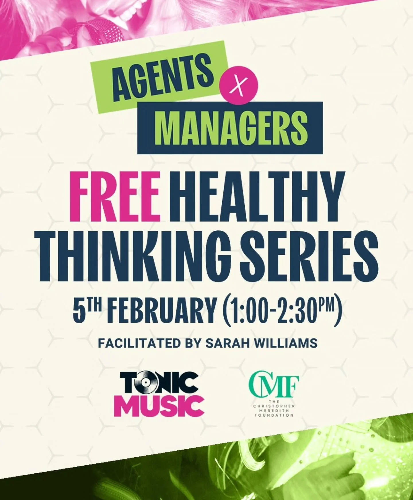 @tonicmusicmh Agents x Managers Healthy Thinking Series starts Thursday 5th February (six week - 1:00-2:30pm)
https://www.tonicmusic.co.uk/post/axm26