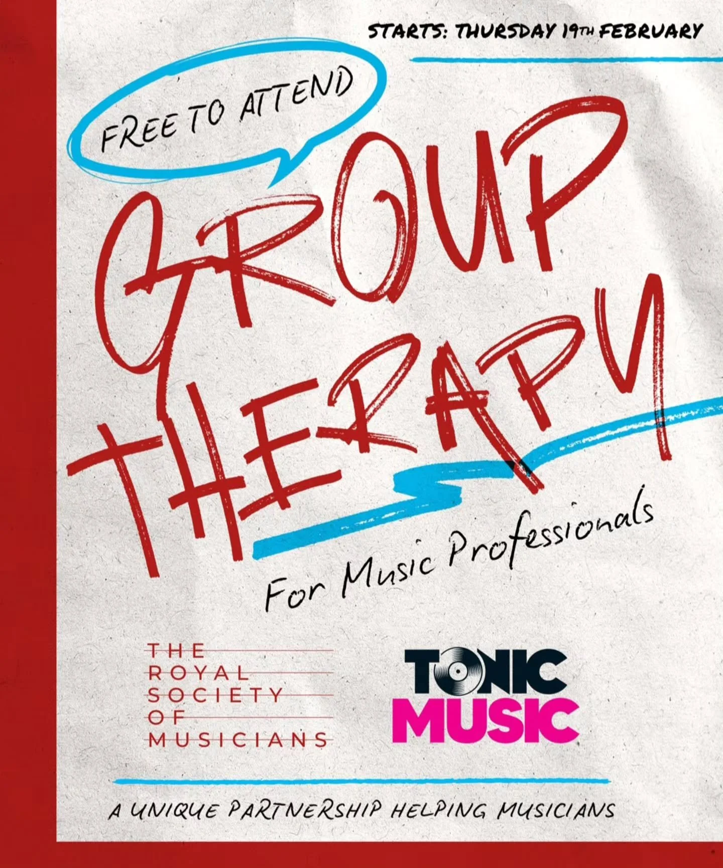 @rsmgb &amp; @tonicmusicmh Free Group Therapy sessions start Feb 19th
For more information or to register head to: tonicmusic.co.uk/rsm