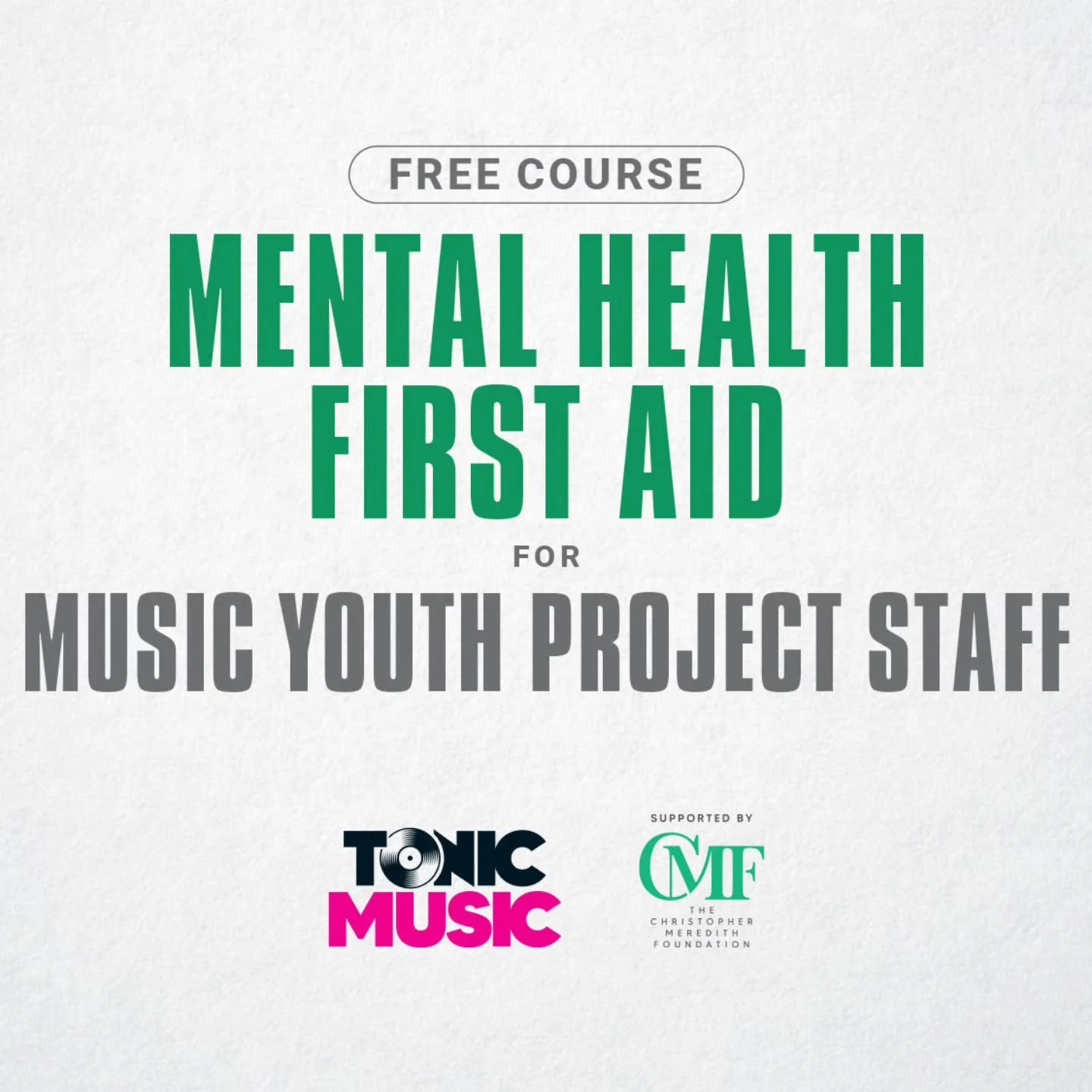 @tonicmusicmh  Mental Health First Aid - Music Youth Projects. Supported by The Christopher Meredith Foundation

🗓Thursday 5th March / Friday 6th March @ 09:00-17:00 

Two-day course teaching participants how to identify, understand and help some