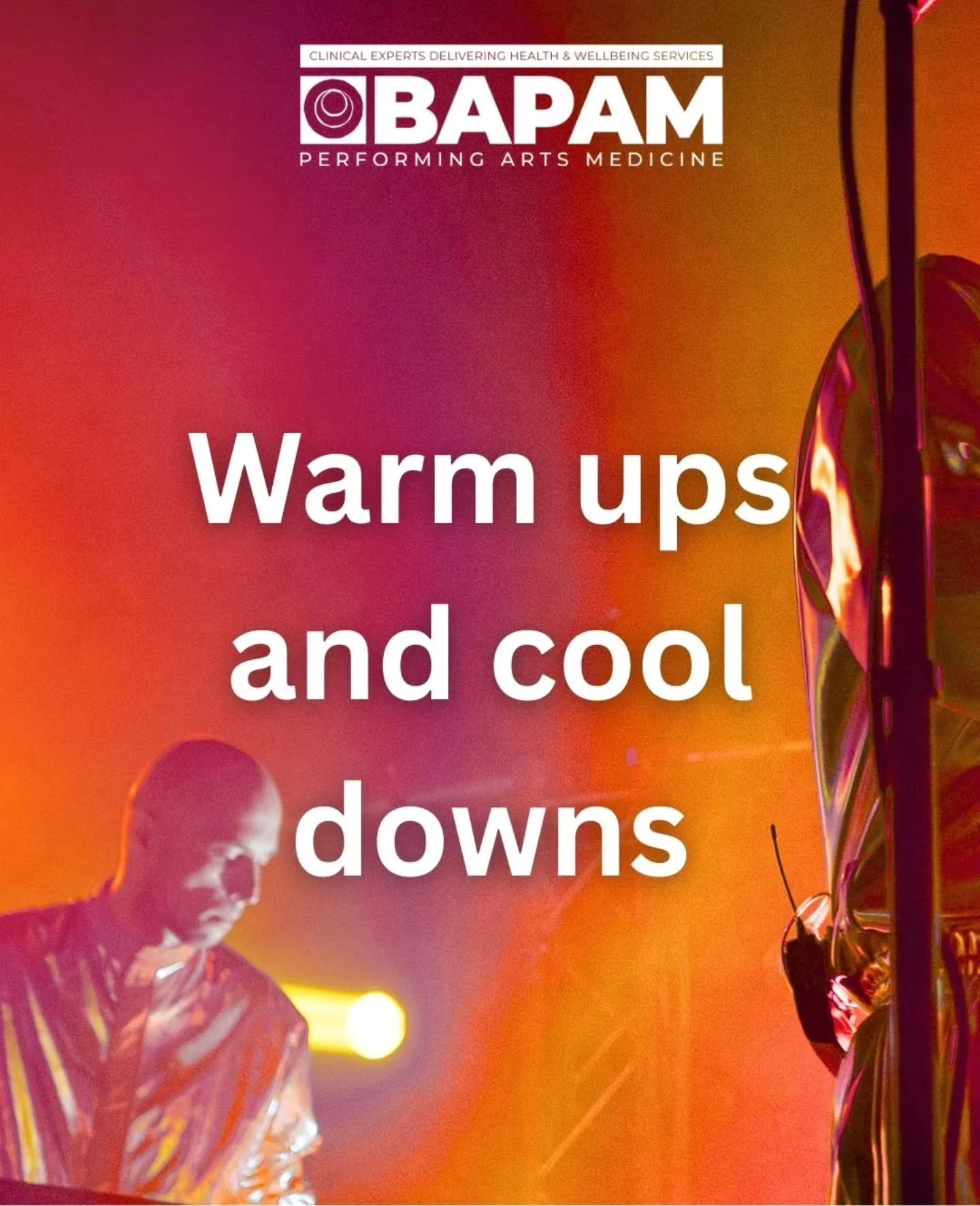 Warming up and cooling down join @ukbapam
Feb 17th for a free healthy practice webinar on warming and cooling down especially for musicians. 
For more information head to bapam.org.uk