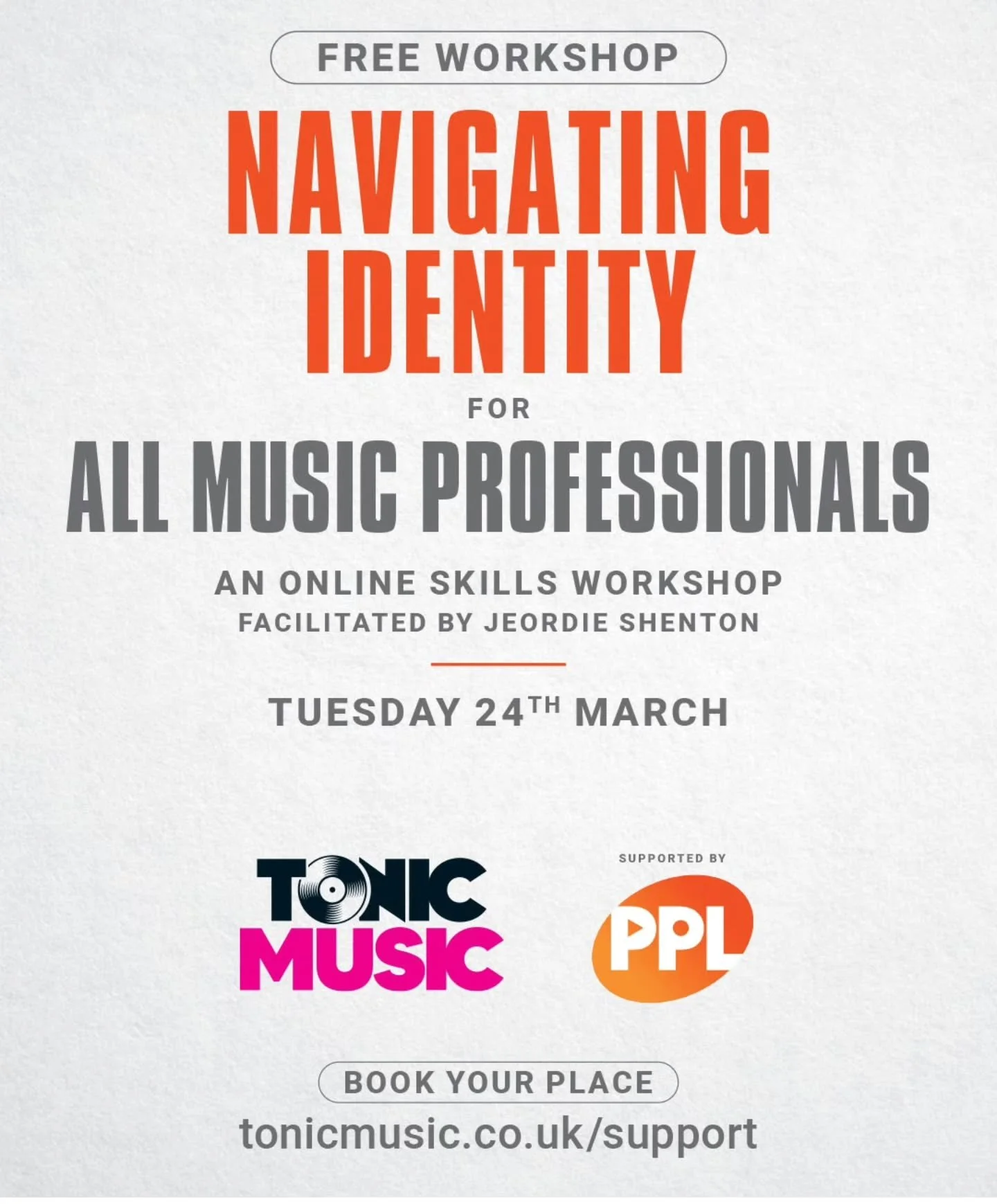 @tonicmusicmh in partnership with @ppl_uk workshop series continues with: Navigating Identity for All Music Professionals.
🗓Thursday 24th March
For more information head to tonicmusic.co.uk