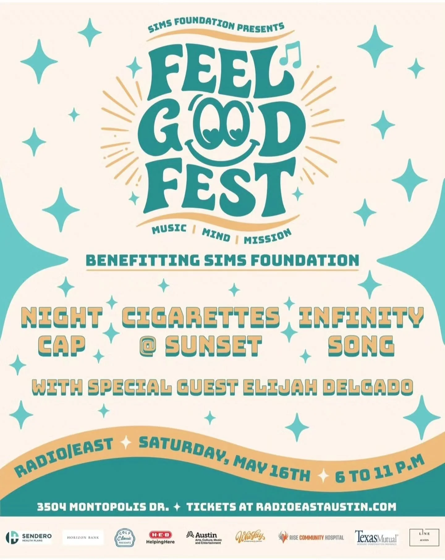In honour of Mental Health Month in May @simsfoundation presents Feel Good Fest showcase at Radio/East.
Featuring @elijahthedelgado @cigarettes.at.sunset @infinitysong &amp;@nightcapatx